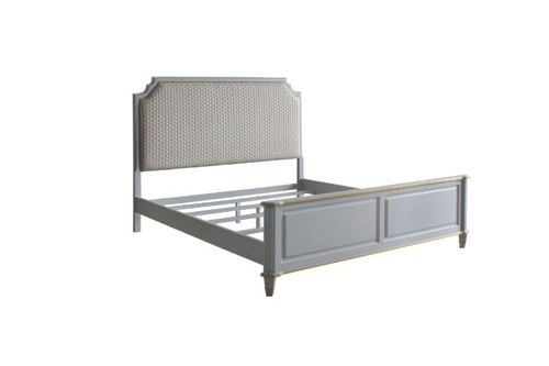 House Marchese - Queen Bed - Two Tone Beige Fabric & Pearl Gray, light gray