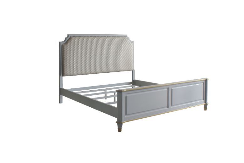 House Marchese - Queen Bed - Two Tone Beige Fabric & Pearl Gray, light gray