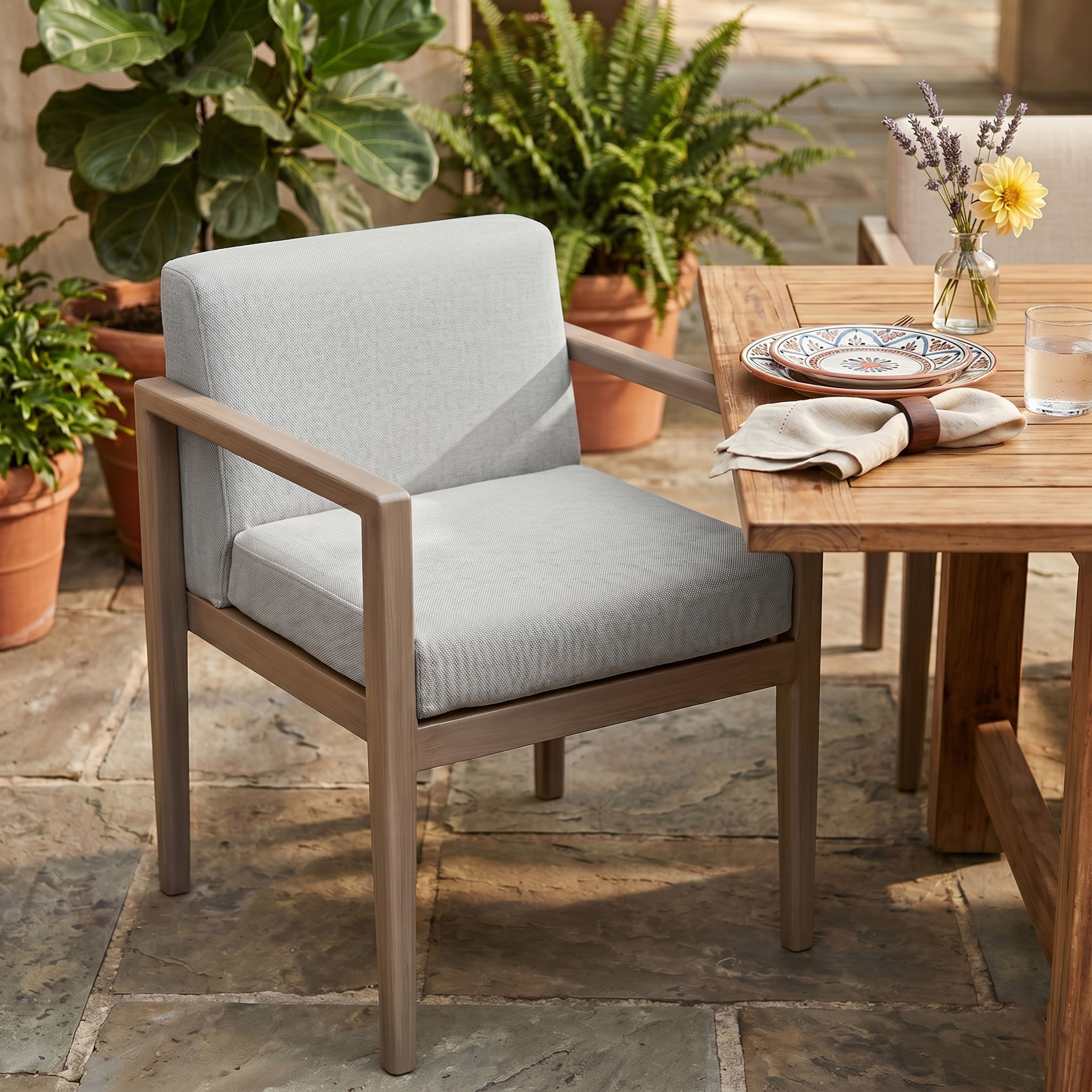 Solace - Olefin Performance Fabric Outdoor Patio Dining Arm Chair - Gray