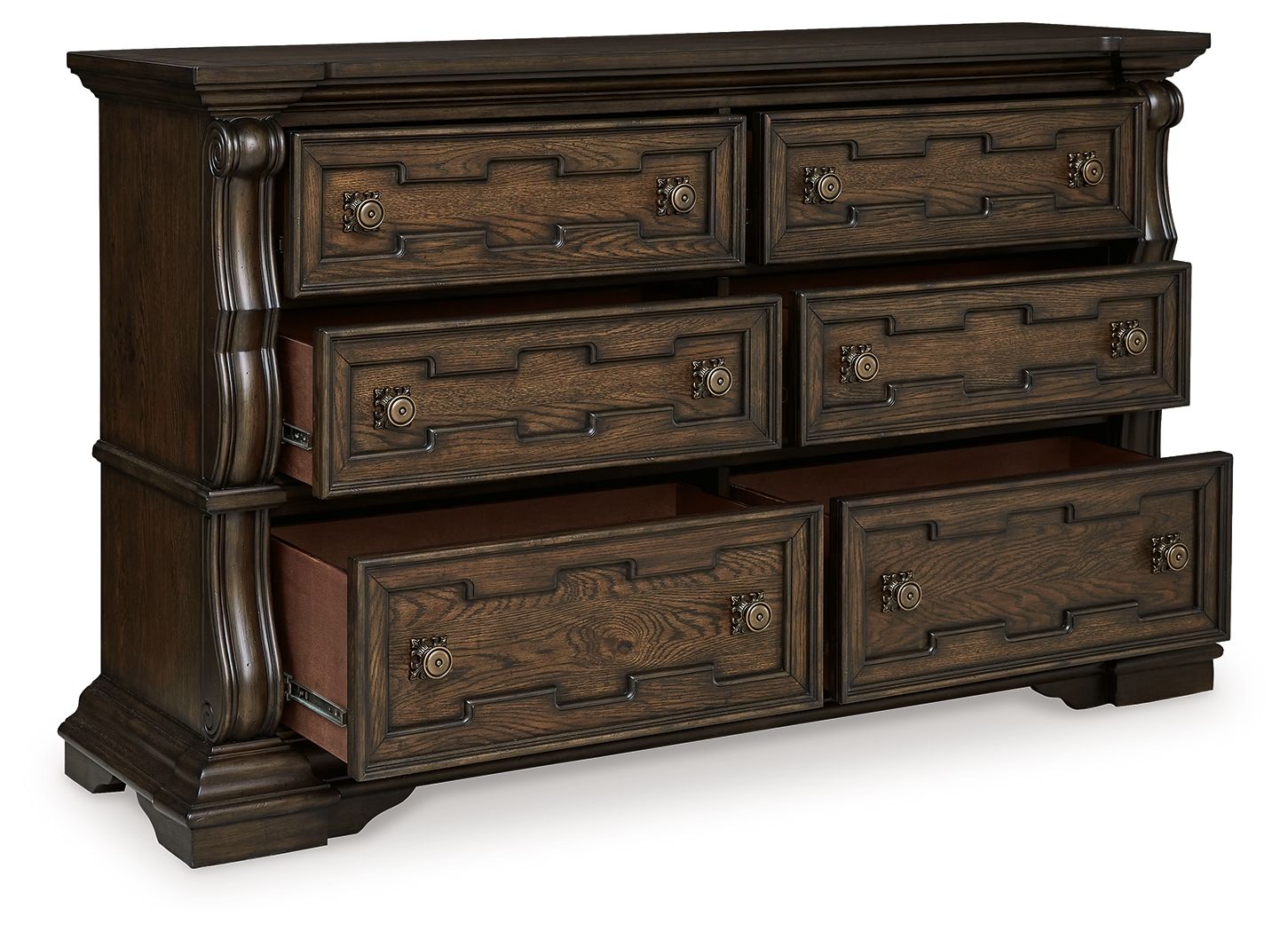 Maylee - 8 Pc. - Dresser, Mirror, Chest, Queen Upholstered Bed, 2 Nightstands - Dark Brown
