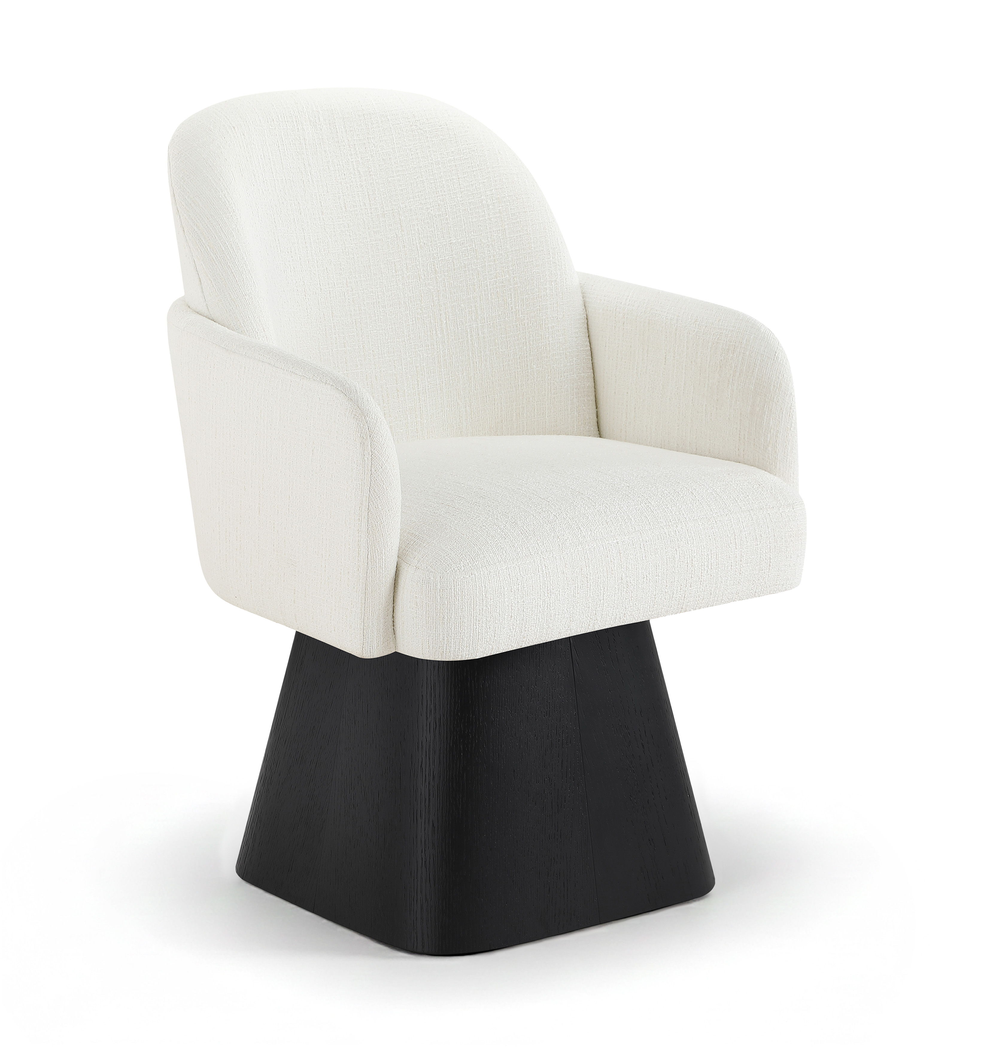 Marlowe - Linen Textured Fabric Upholstered Swivel Dining Arm Chair - Cream / Stained Black
