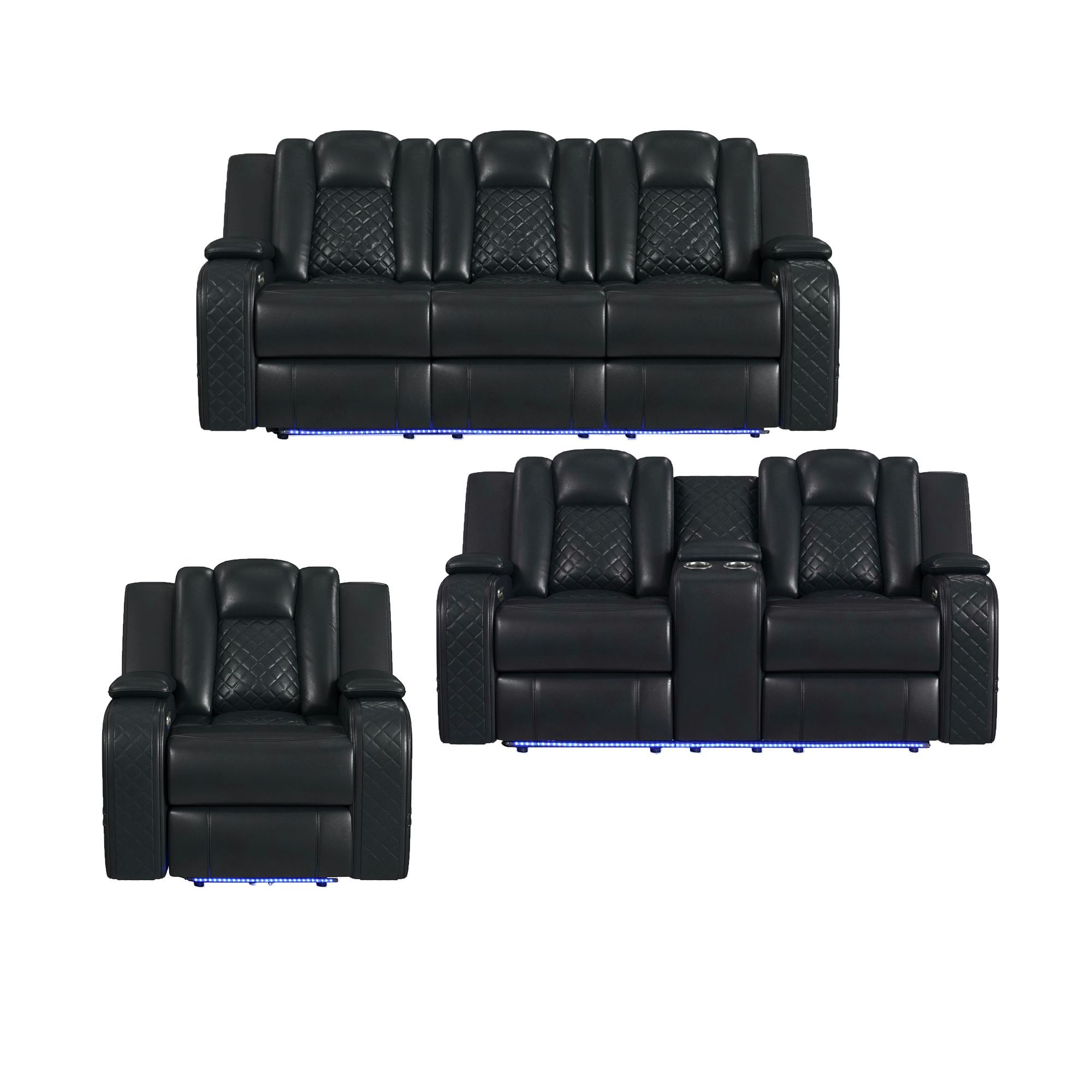 Carlo - 3 Piece Living Room Set (Sofa, Loveseat & Recliner) - Pebble Black
