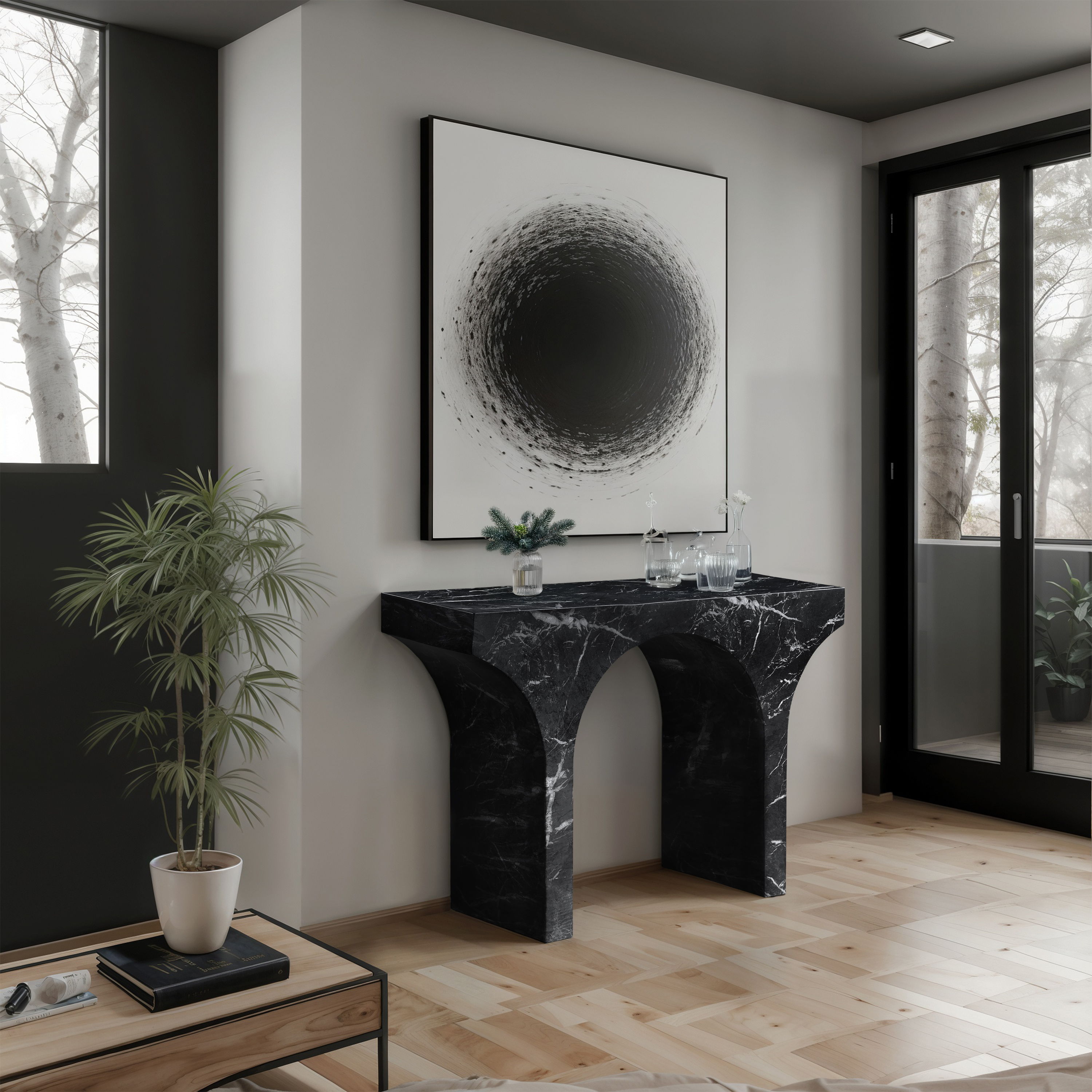 Pomezia - Marble Finish Console Table - Black