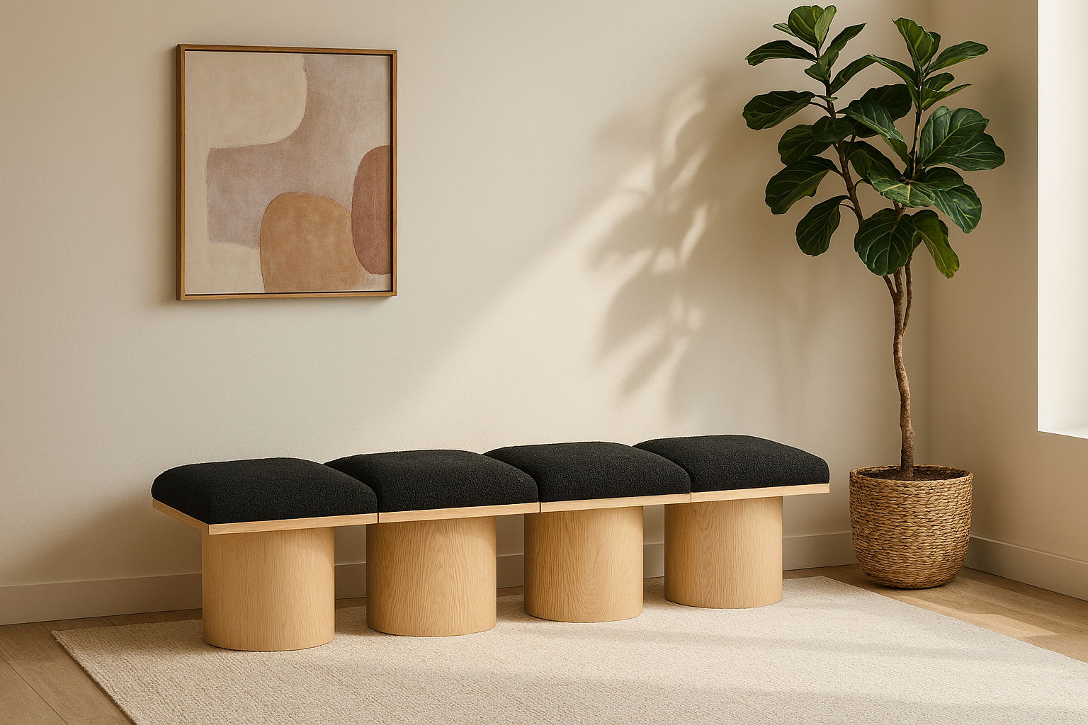 Pavilion - 72" 4 Piece Modular Bench With Natural Base - Black