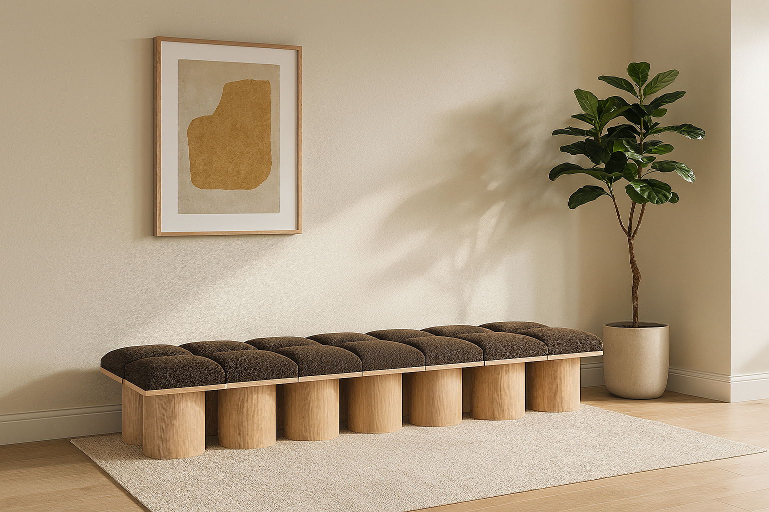 Pavilion - 126" 14 Piece Modular Bench With Natural Base - Brown