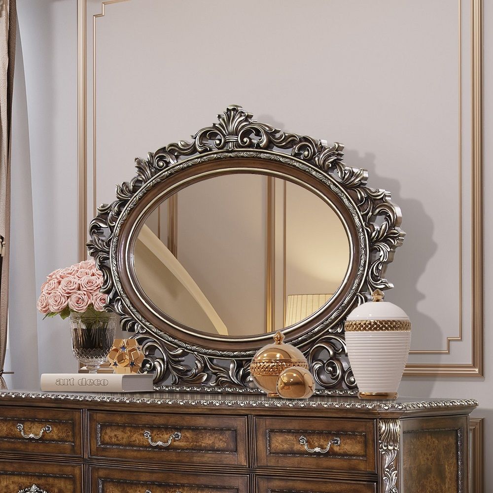 Devany - Oval Mirror - Cherry, silver