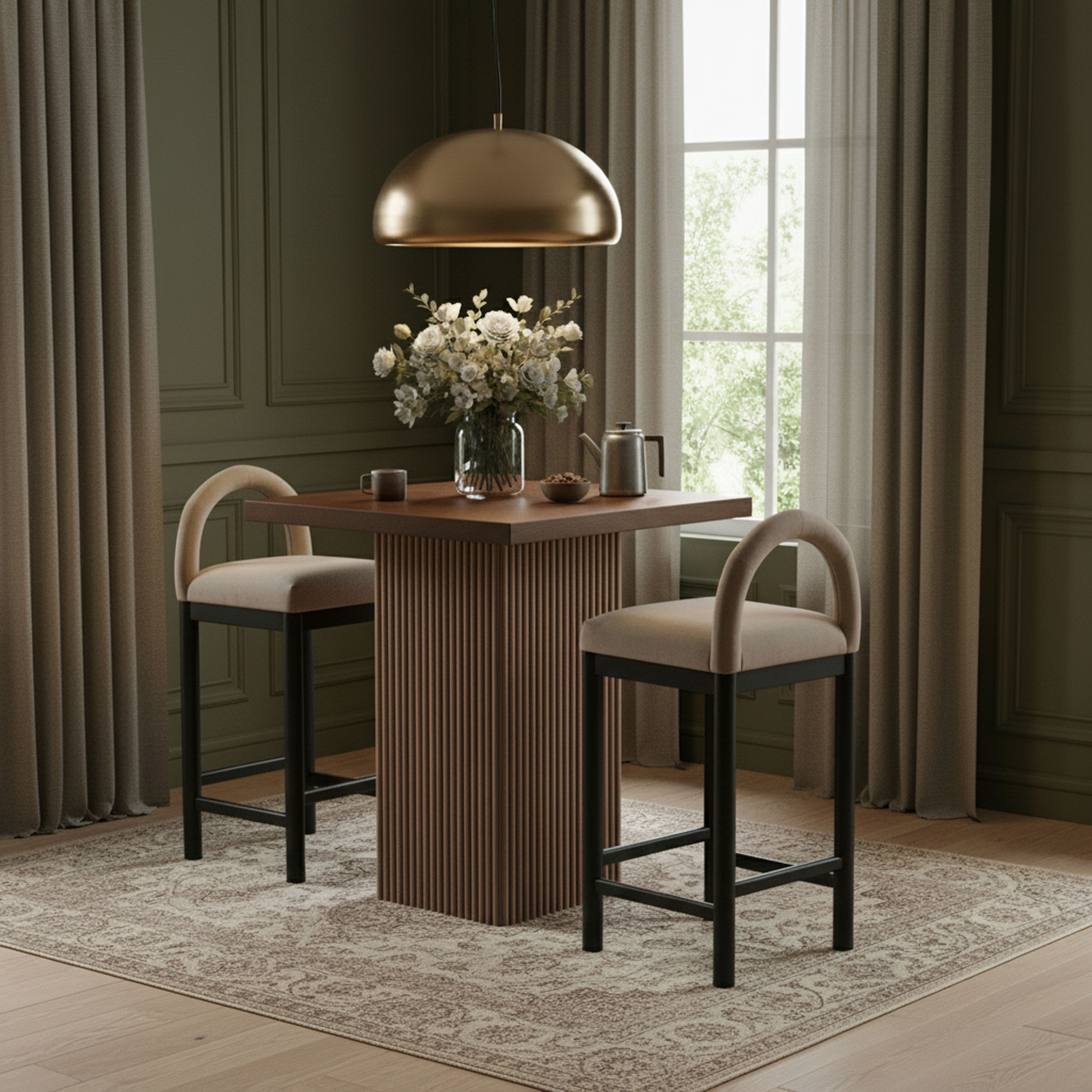 Belinda - Oak Veneer And Solid Wood Counter Height Table - Brown