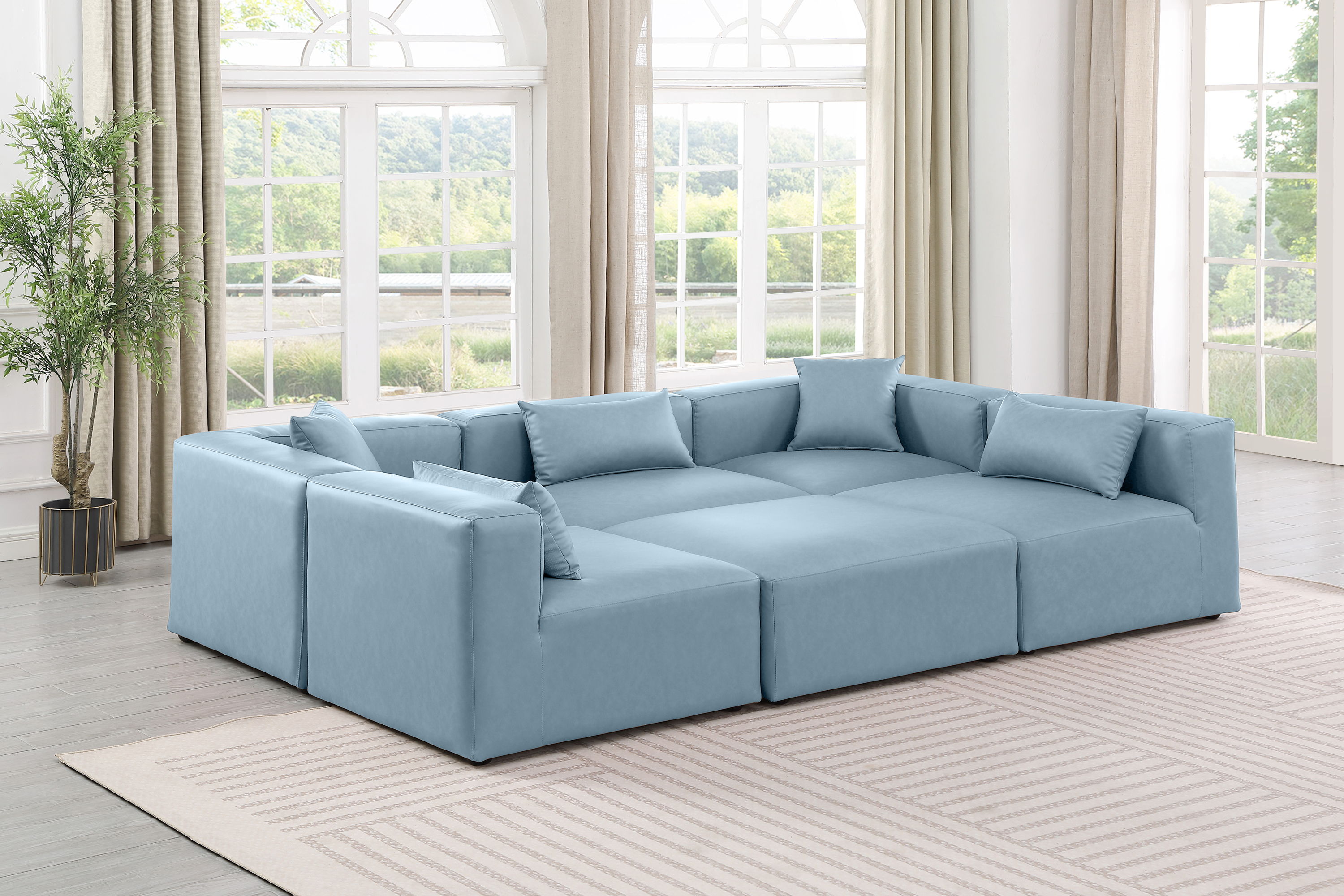 Cube - 6 Piece Modular Sectional - Light Blue