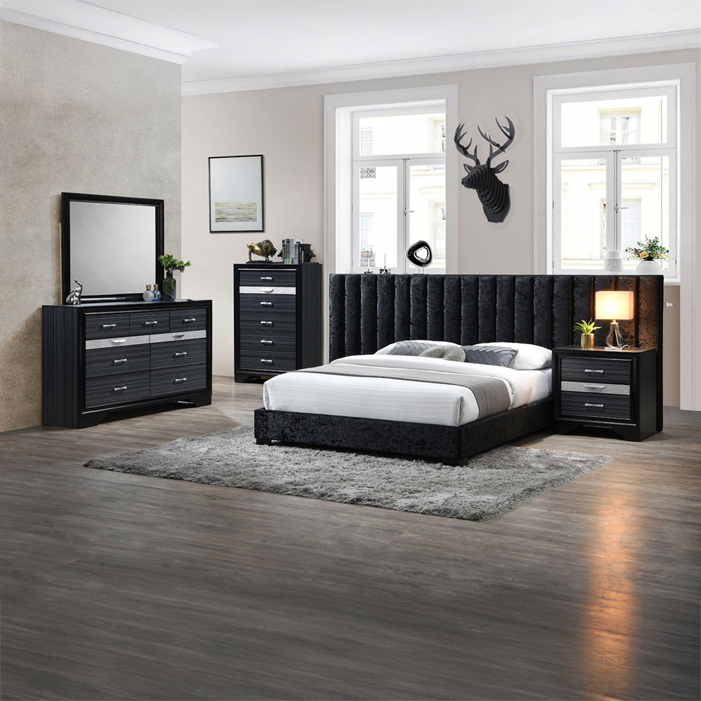 Rivas - Queen Bed - Black Fabric, black, view 3
