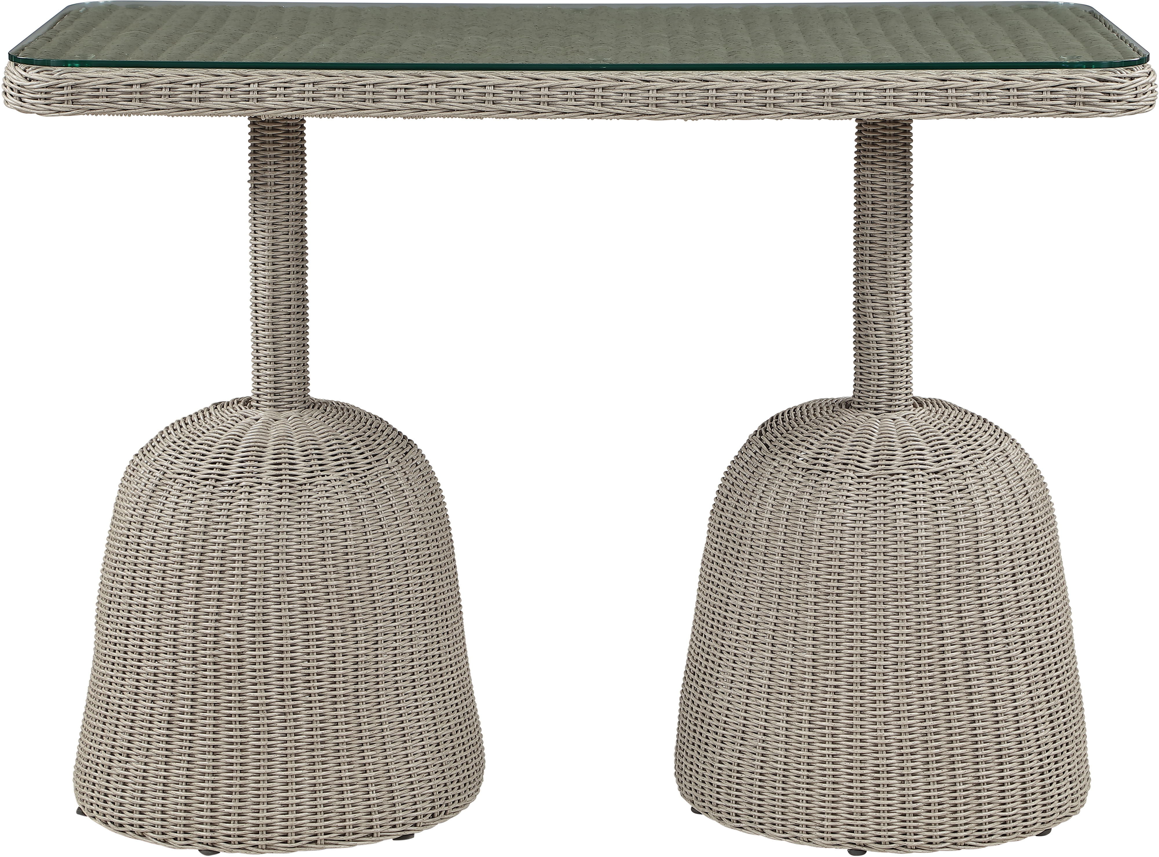 Seacrest - 60" Tempered Glass Top And Wicker Outdoor Patio Bar Height Table - Taupe