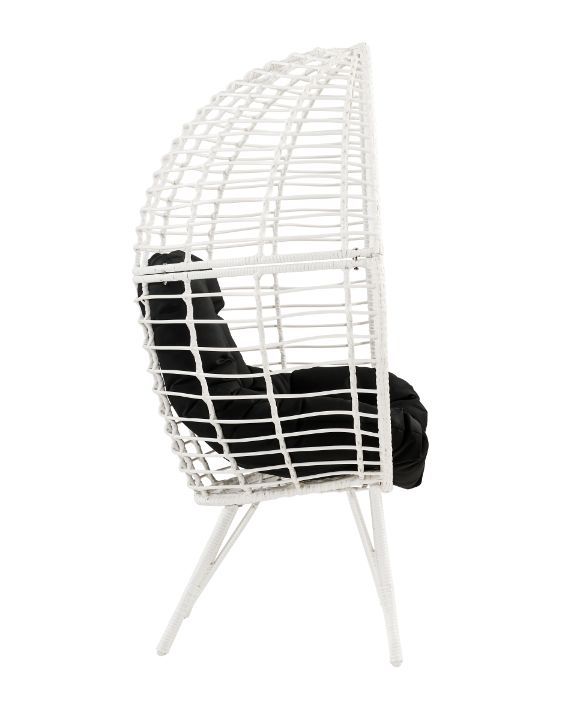 Galzed - Patio Lounge Chair - Black Fabric & White Wicker, white, view 6