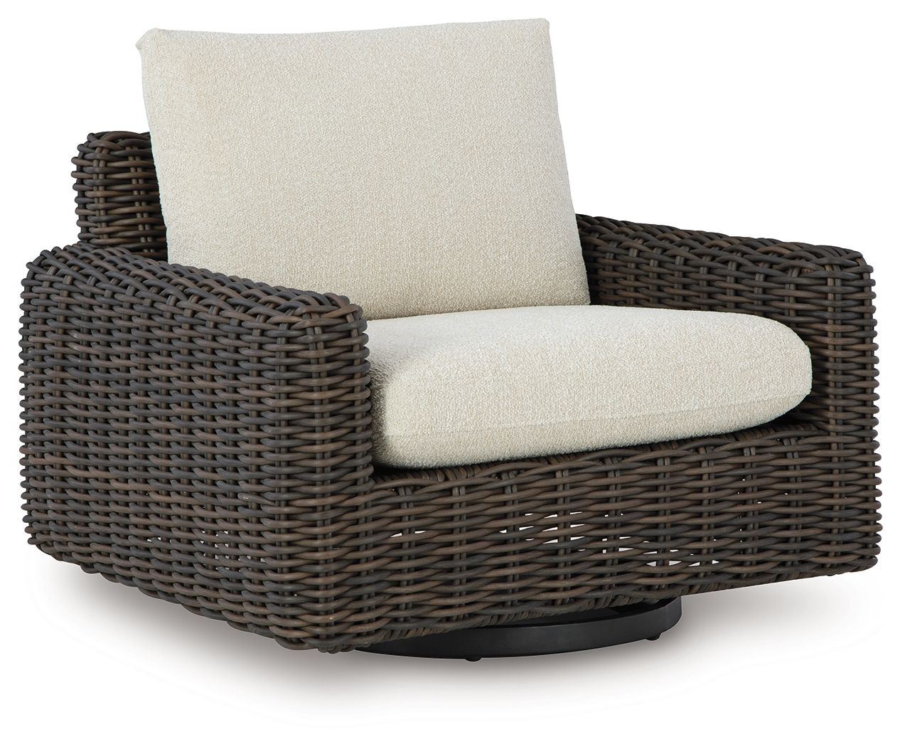 Ashley Furniture Kimora - 7 Pc. - 4-Piece Outdoor Sectional, Swivel Glider Lounge, Cocktail Table, End Table - Beige / Dark Brown - Image 5