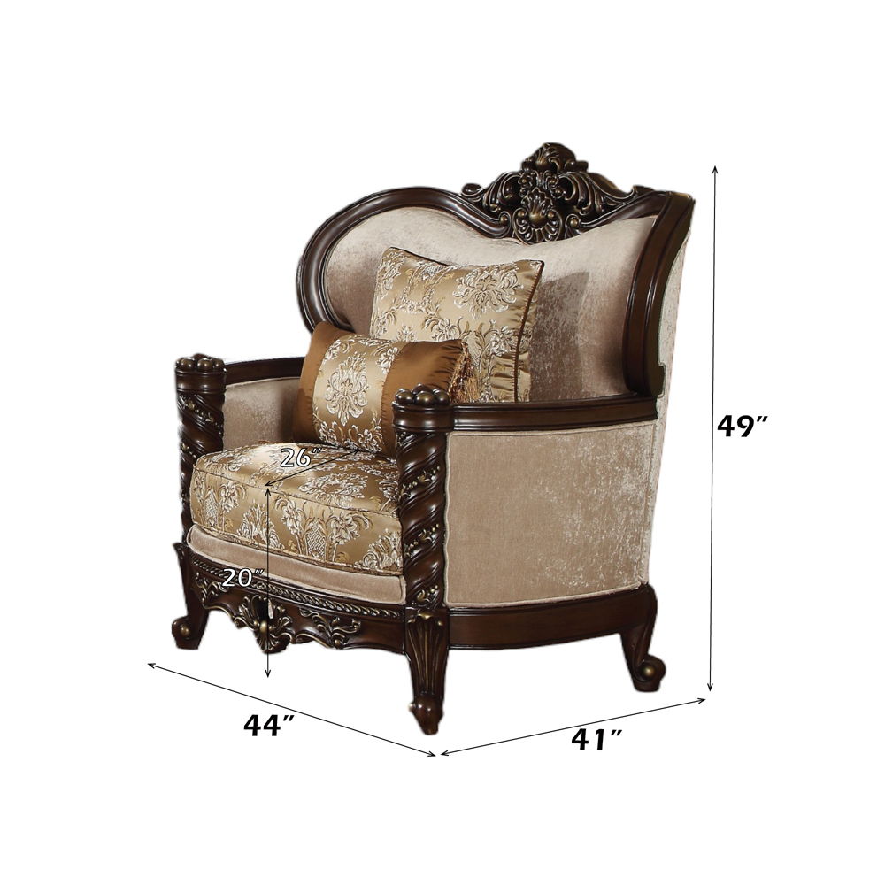 Devayne - Chair With 2 Pillows (Same Lv01584) - Pattern Fabric & Dark Walnut, beige, view 3