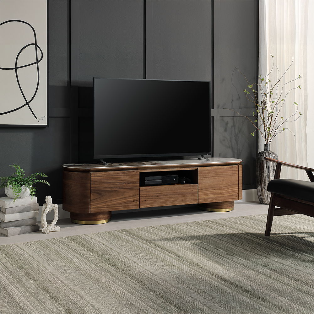 Willene - TV Stand With Ceramic Top - Ceramic Top & Walnut, dark brown
