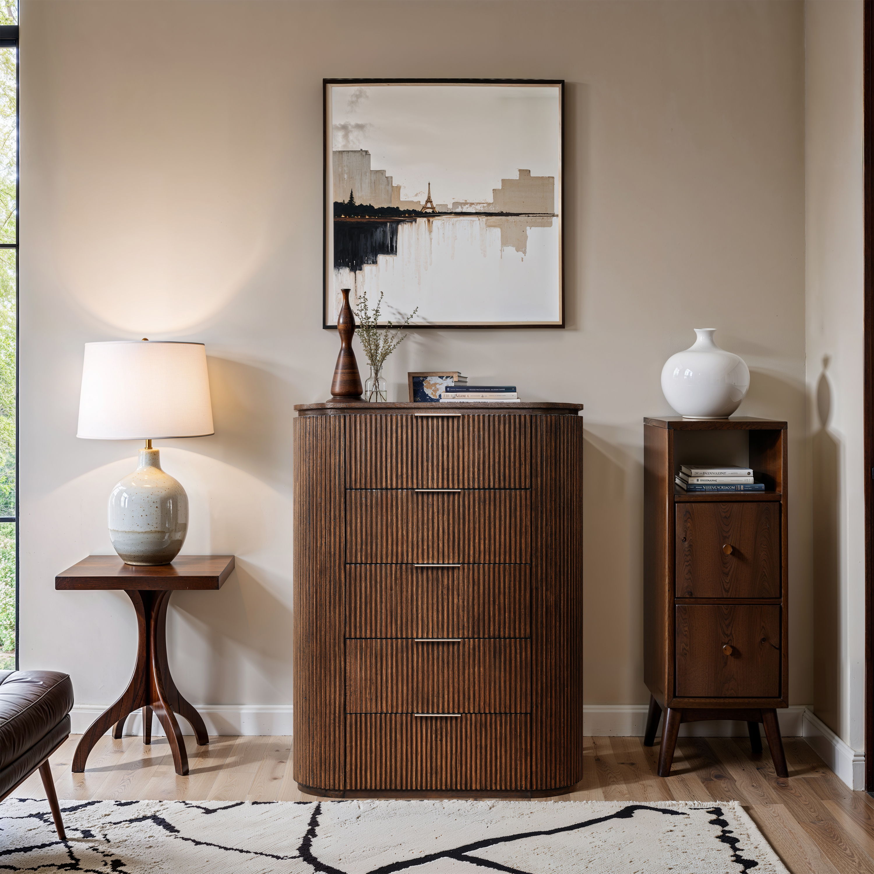 Astrid - Solid Wood And Oak Veneer Chest - Brown