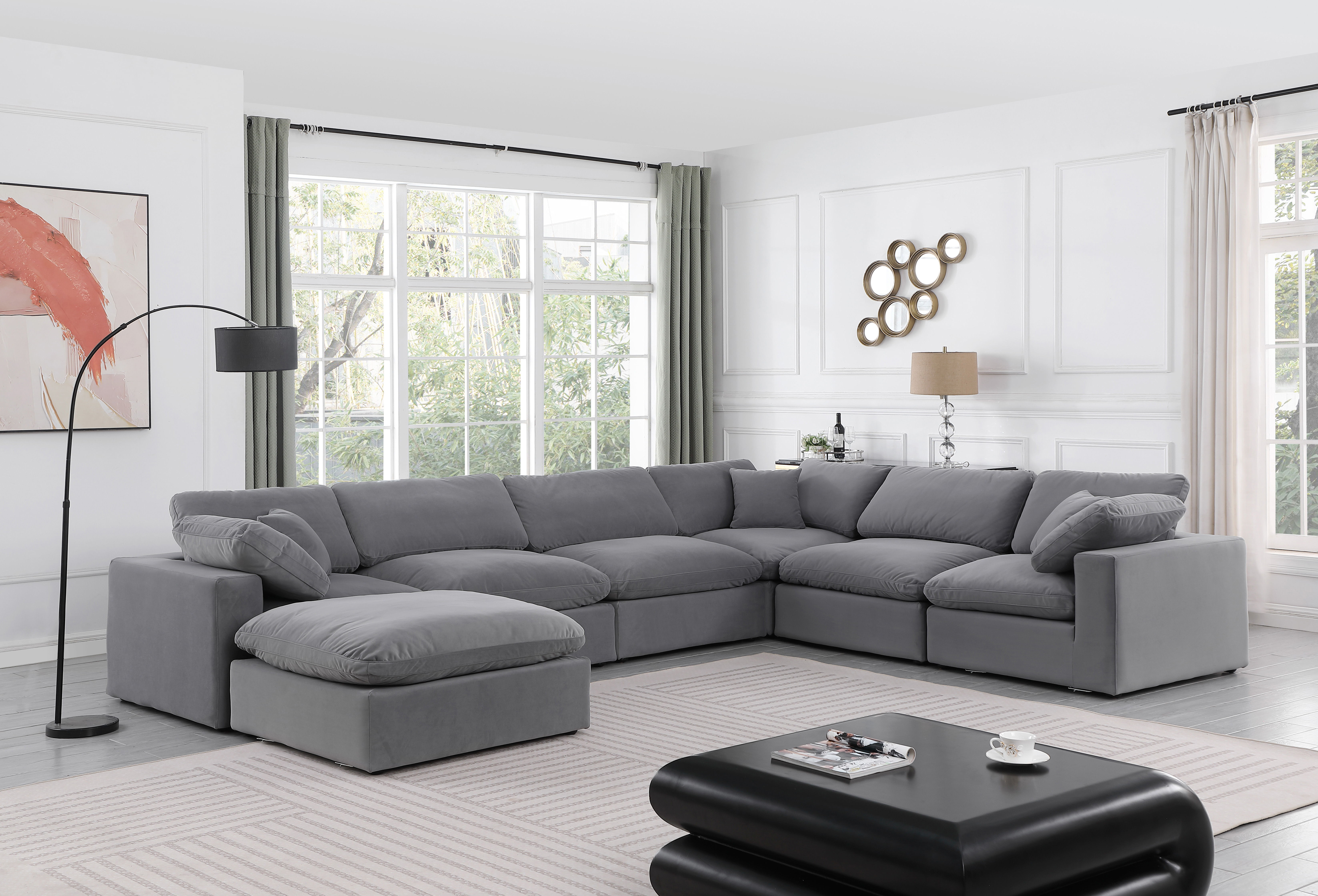 Comfy - 7 Piece Velvet Modular Sectional With Chaise - Dark Gray
