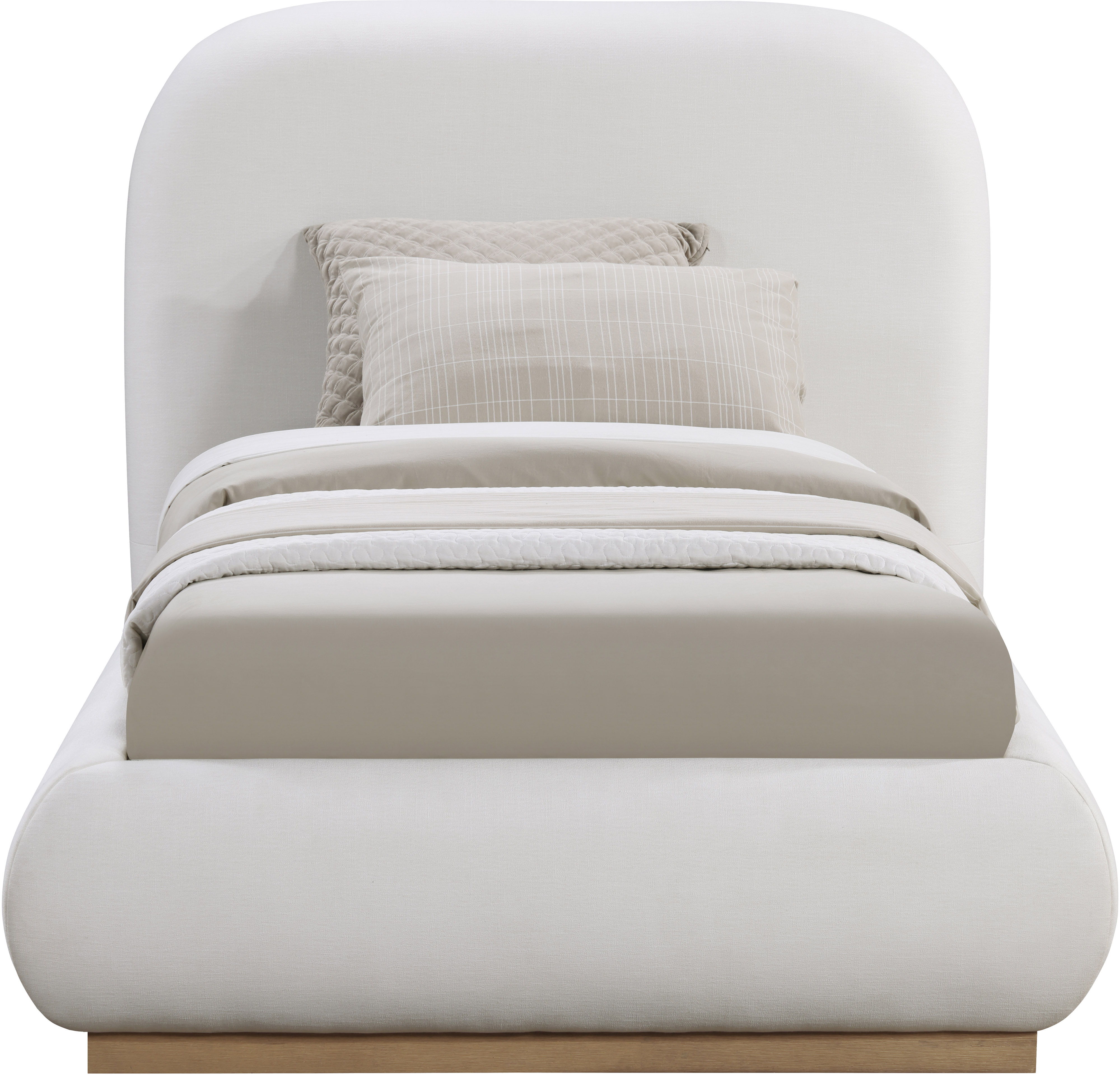 Vaughn - Linen Twin Bed With Natural Base - Cream