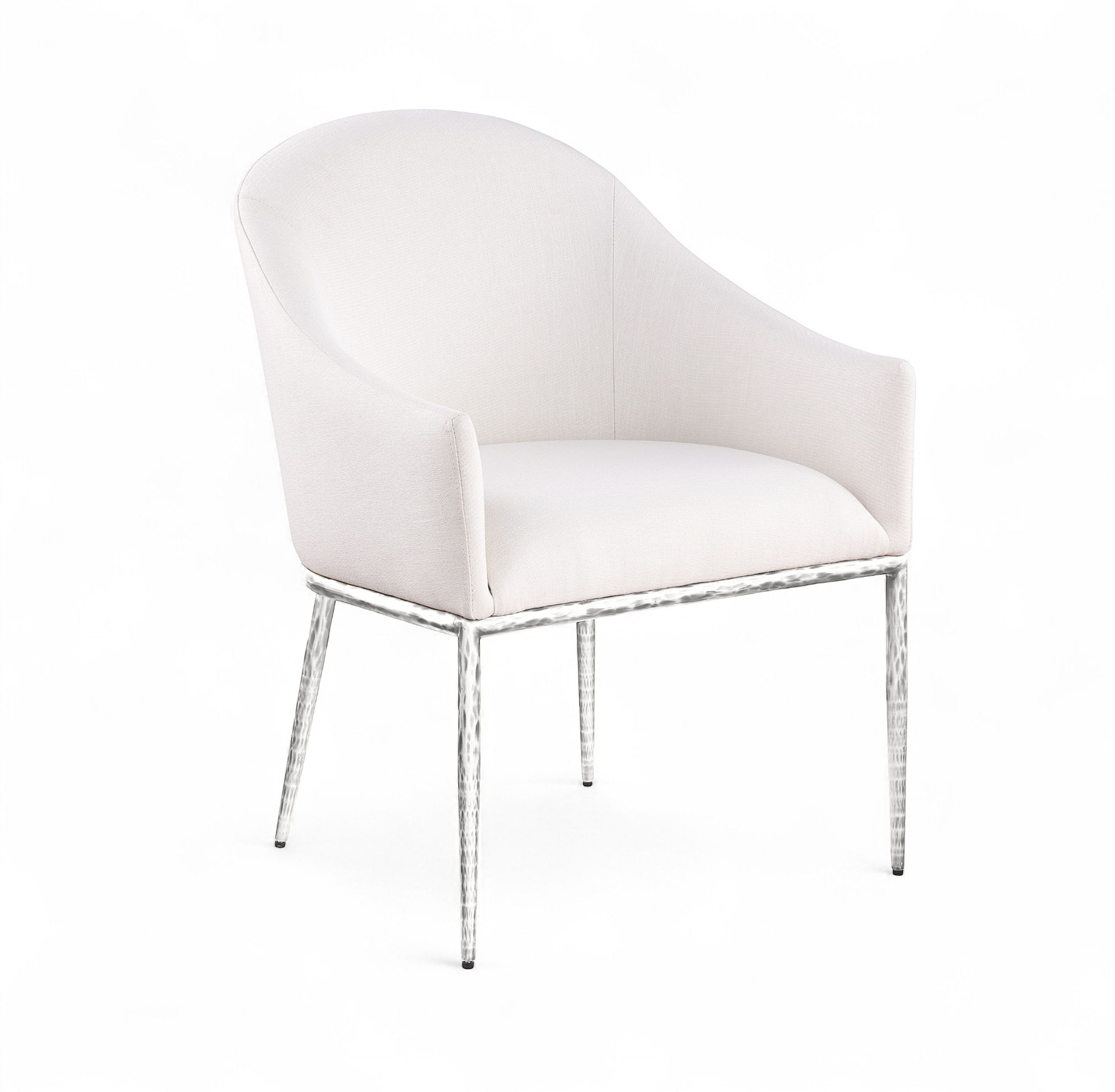 Ferro - Linen Textured Performance Fabric Upholstered Dining Arm Chair - Cream / Brushed Silver