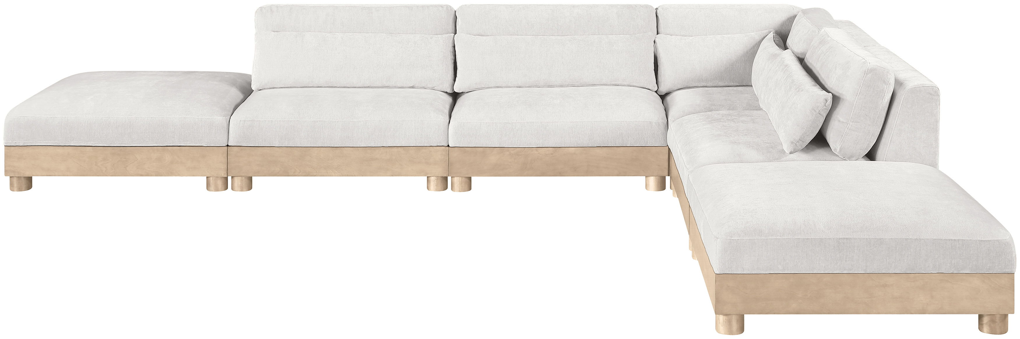 Turin - 160" Chenille Fabric Upholstered 6 Piece Modular Sectional - Cream / Natural Oak