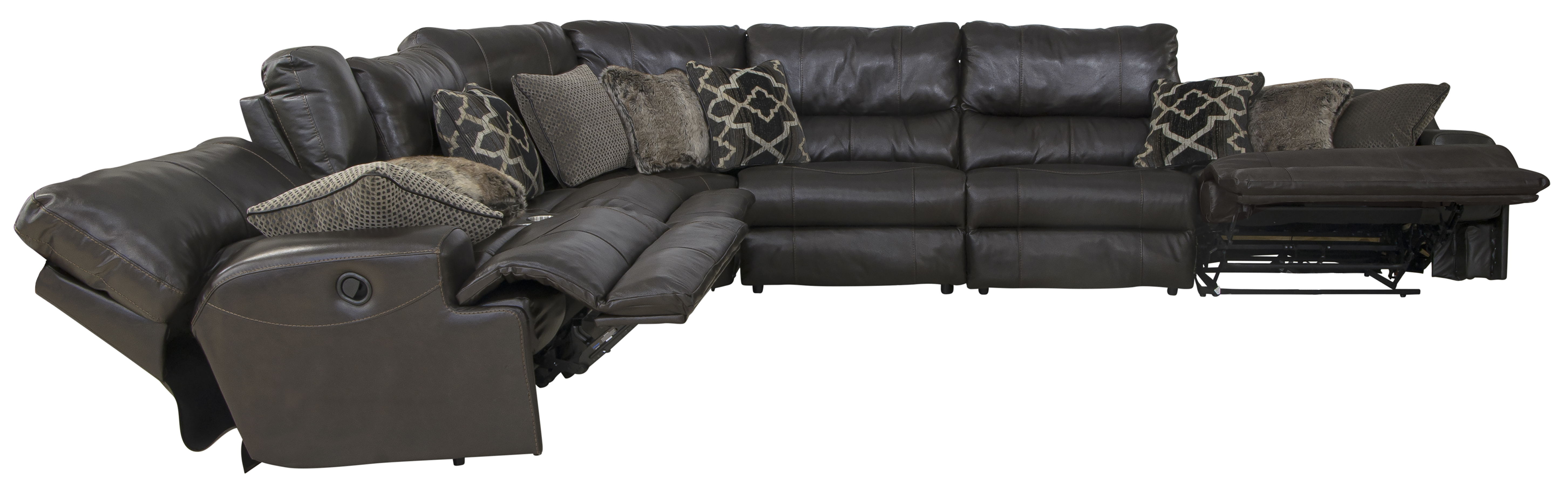 Como - 7 Piece Italian Leather Match Manual Reclining Sectional With 2 Reclining Seats - Chocolate
