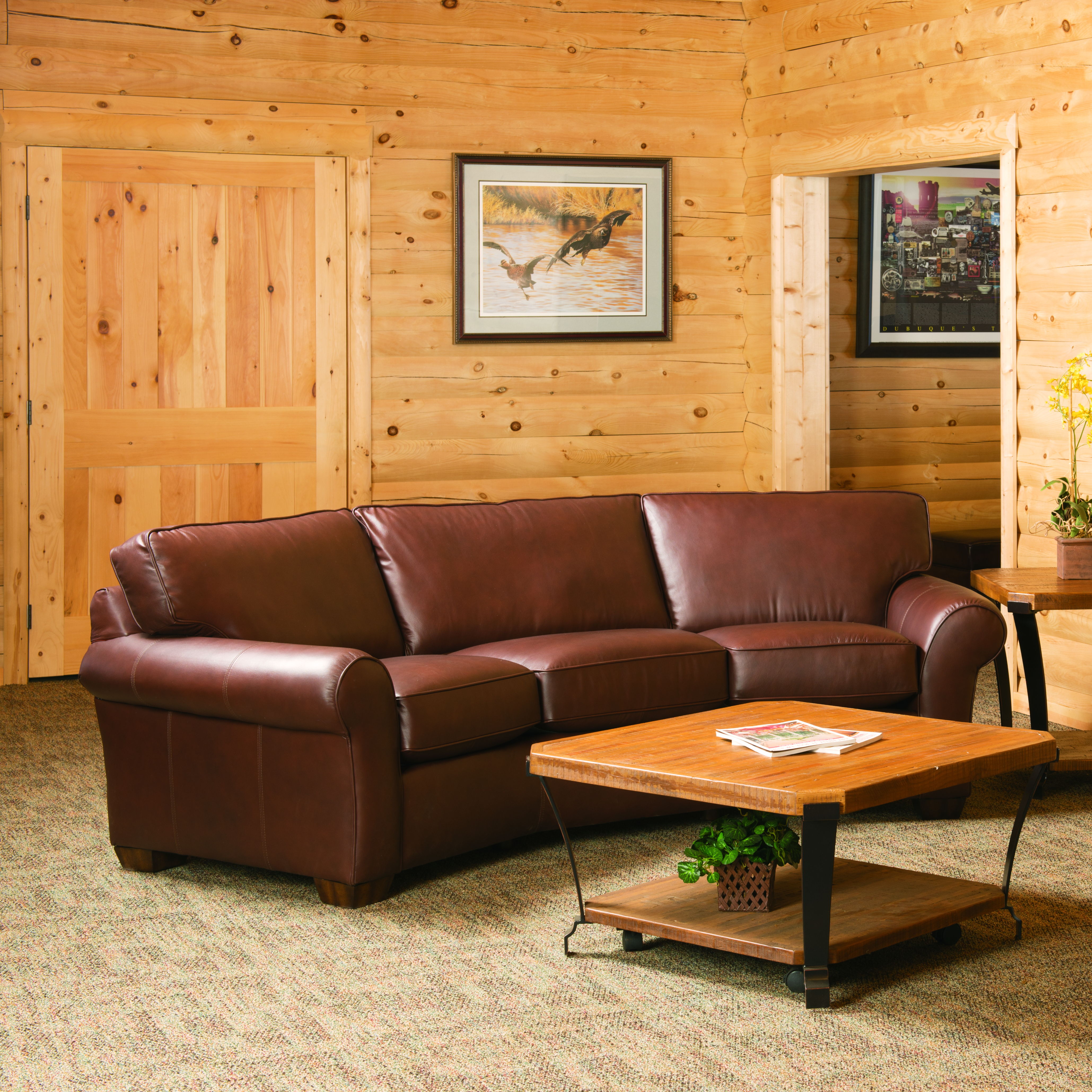 Vail - Leather Conversation Sofa, dark red