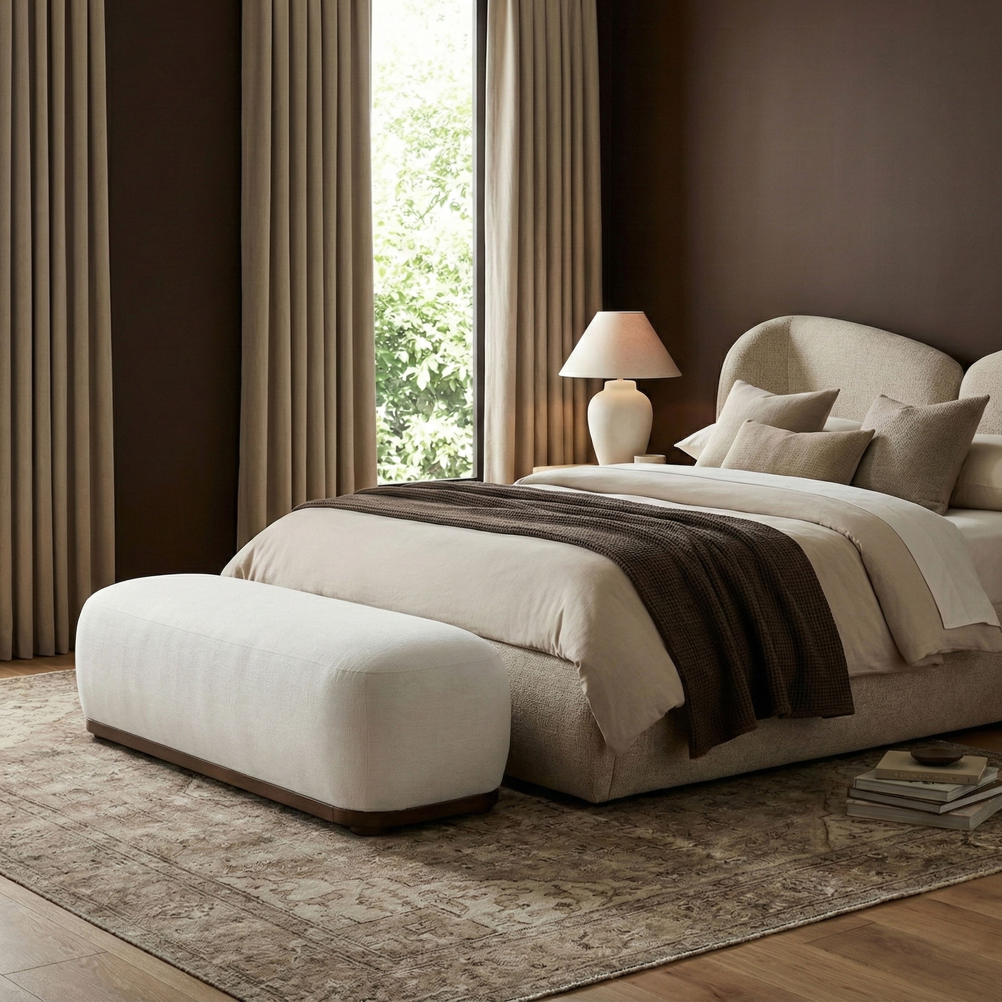 Calum - Bench With Brown Frame - Cream