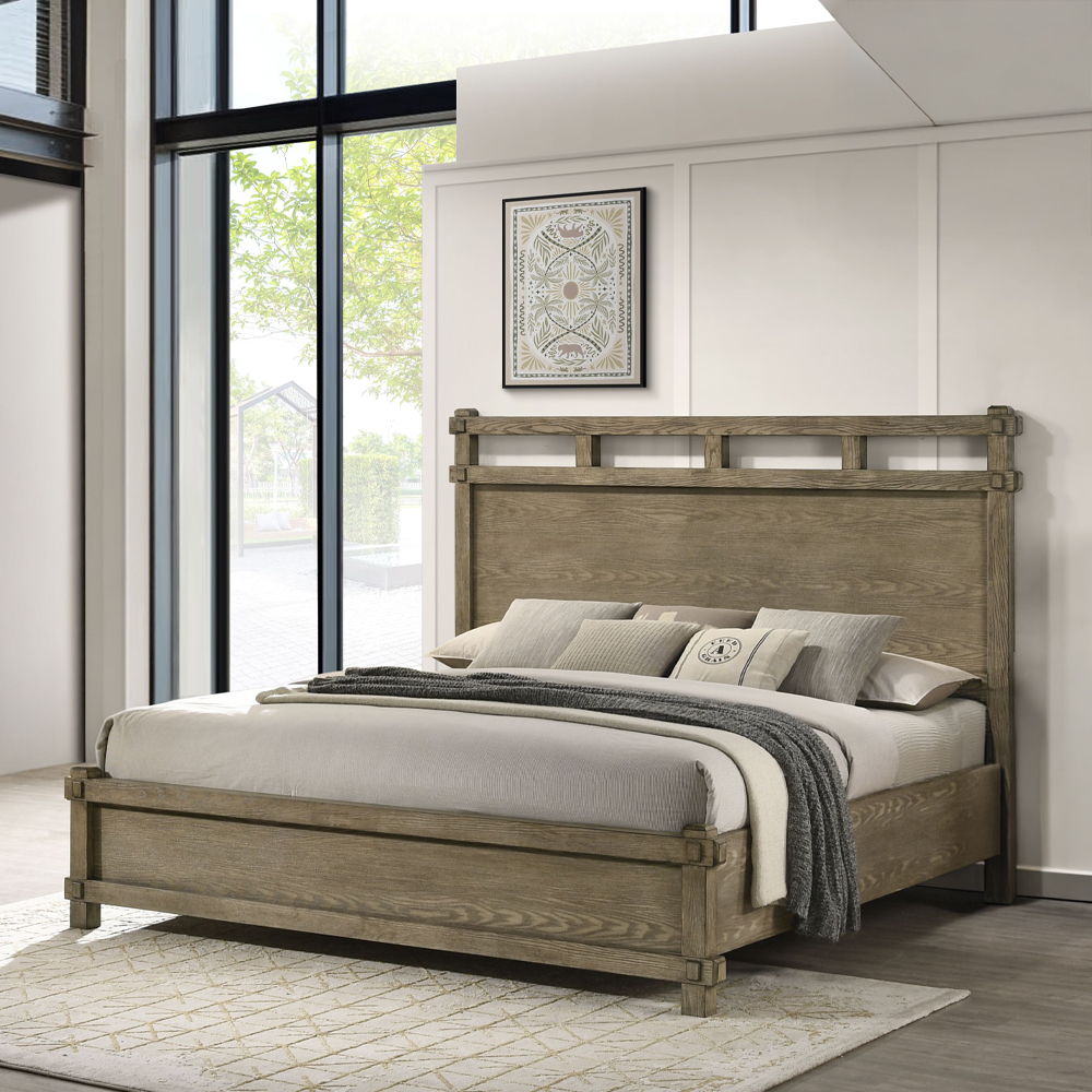Colton - Queen Bed - Antique White Oak, dark brown