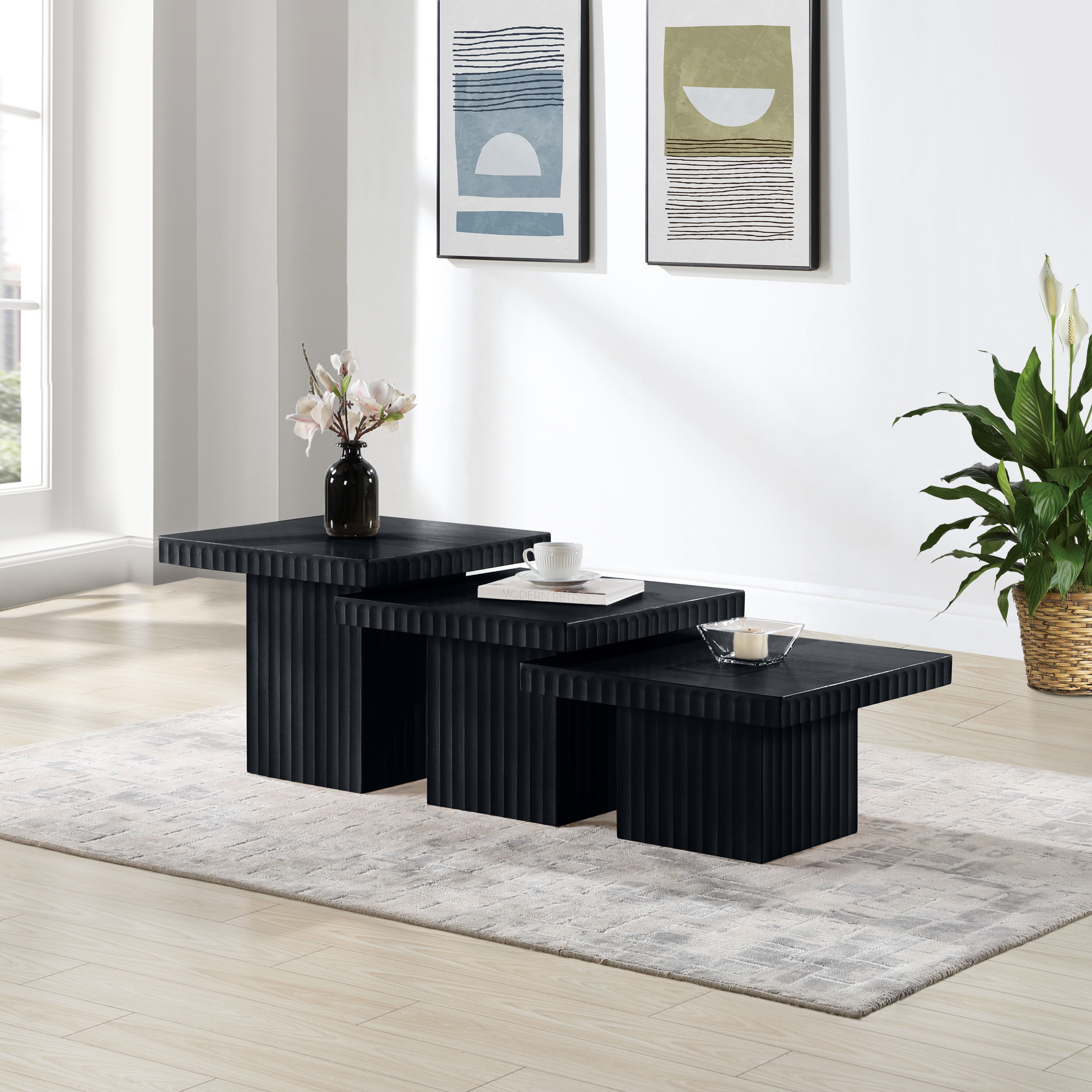 Spencer - Oak Veneer 3 Piece Coffee Table - Black