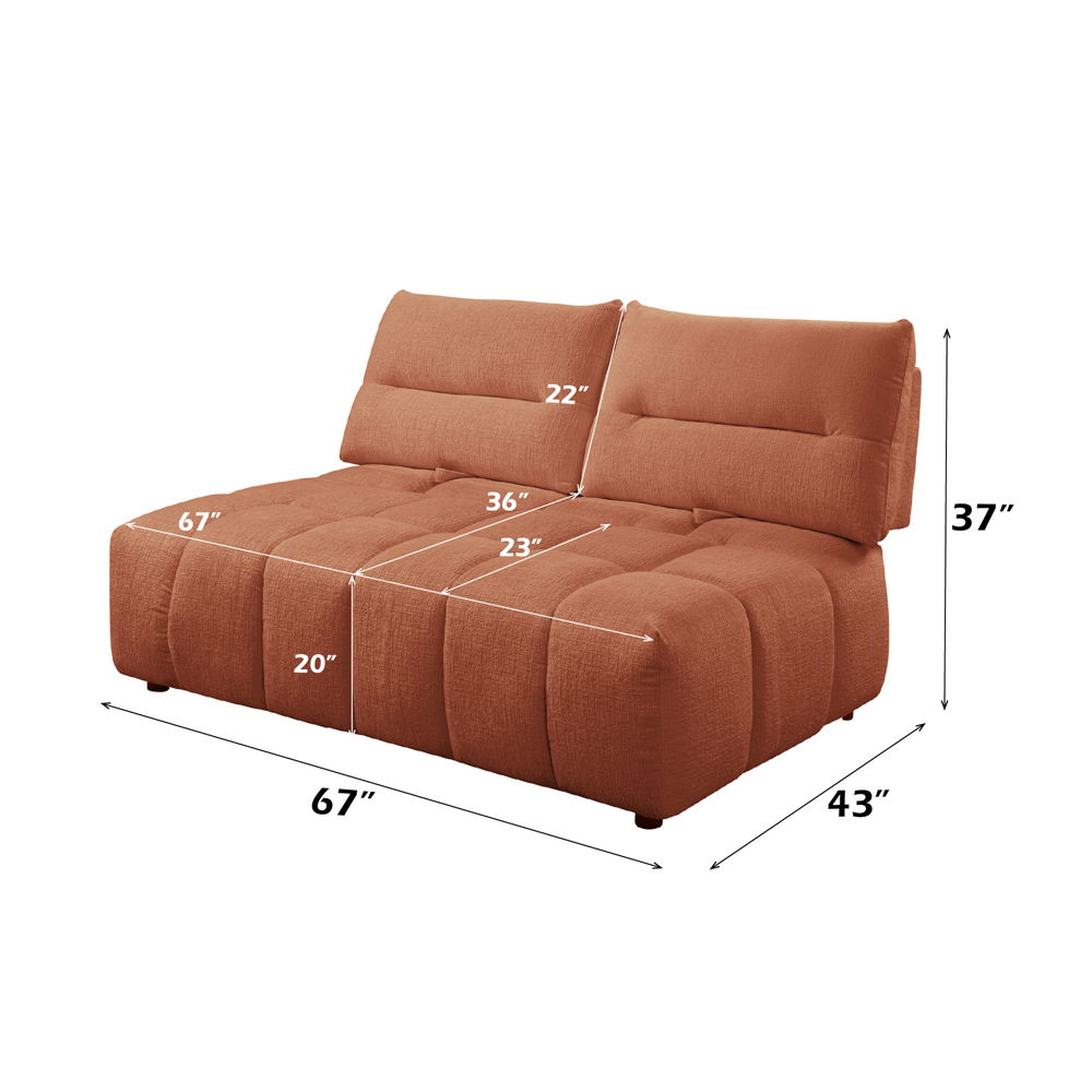 Loanna - Modular - Loveseat - Coral Red Linen, light brown, view 7