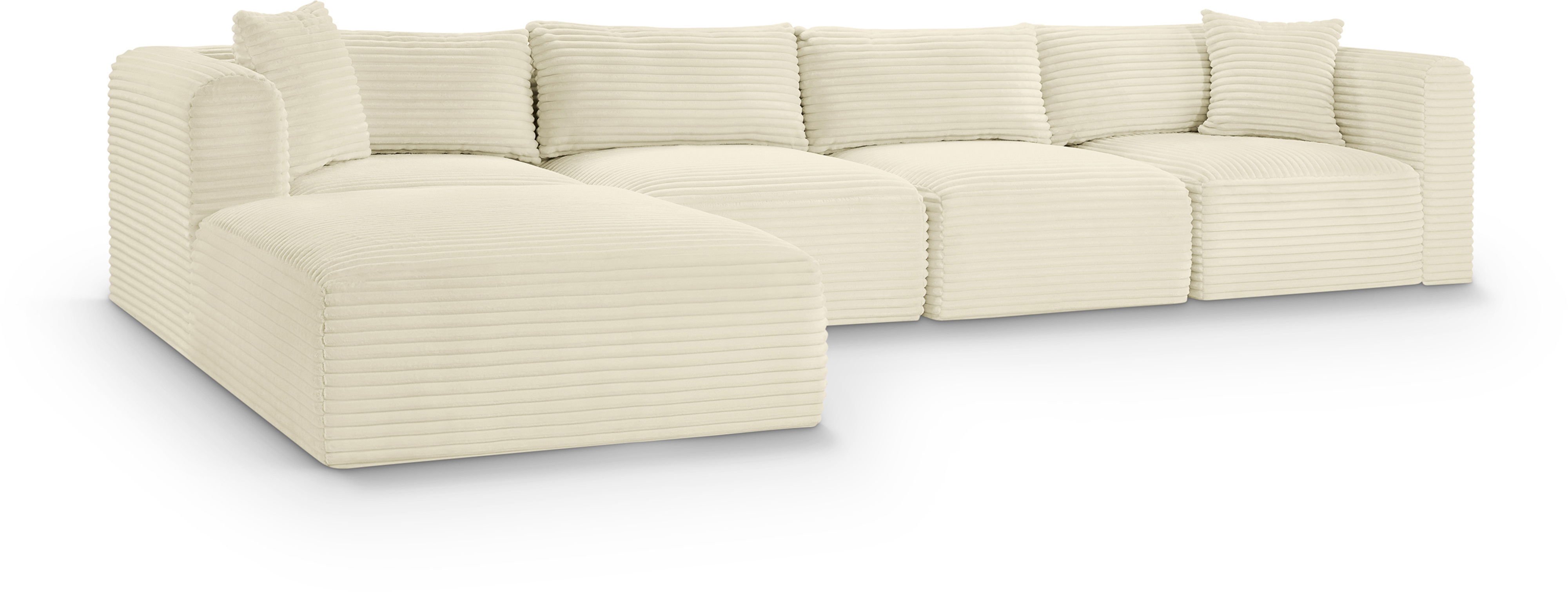 Shaggy - 5 Piece Modular Sectional With Ottoman - Cream
