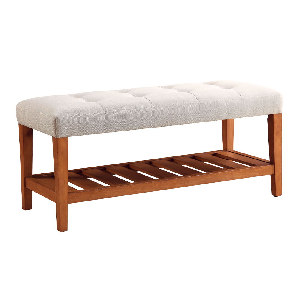 Charla - Bench - Light Gray Fabric & Oak, light gray, view 2