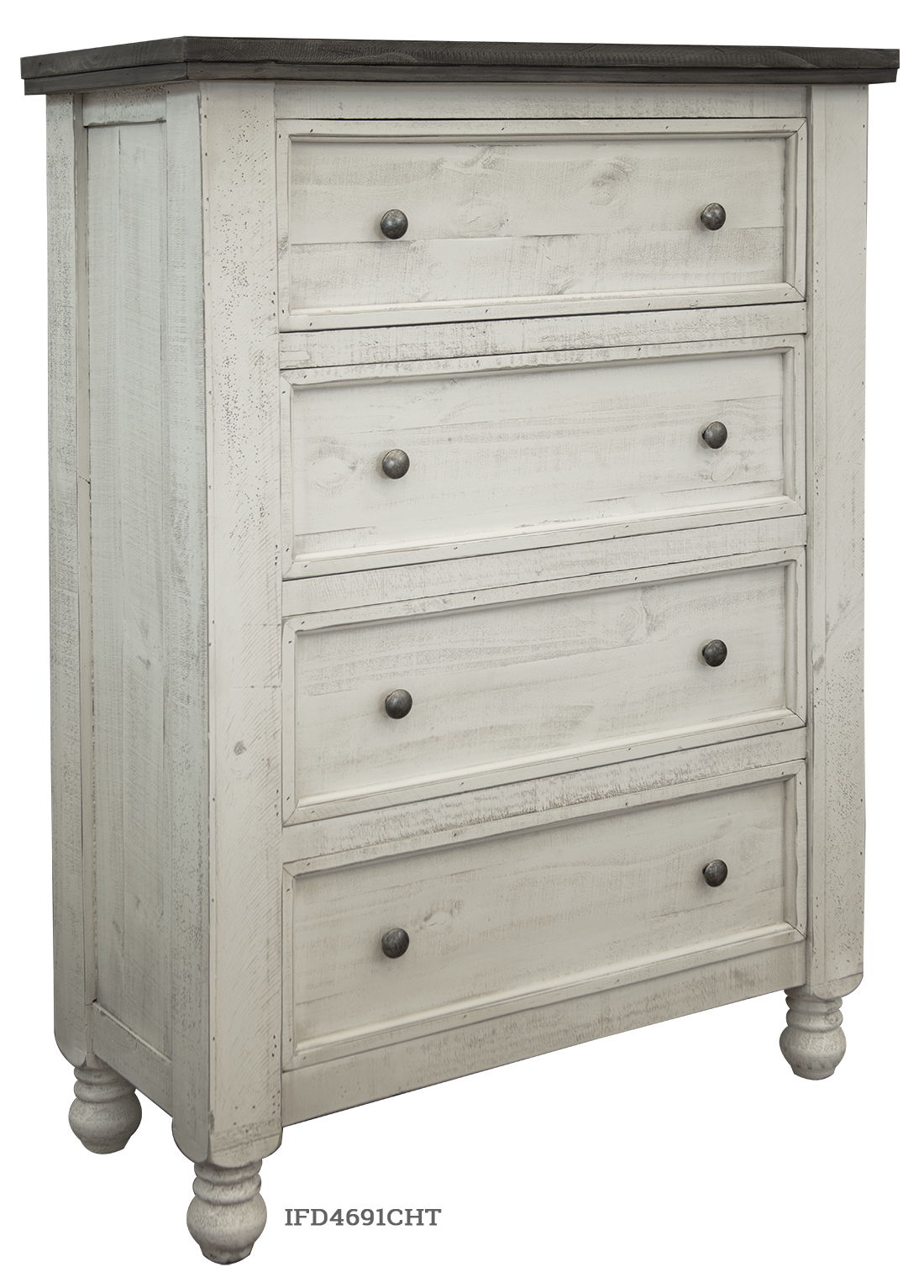 International Furniture Direct Stone - Chest With 4 Drawers - Antiqued Ivory / Weathered Gray