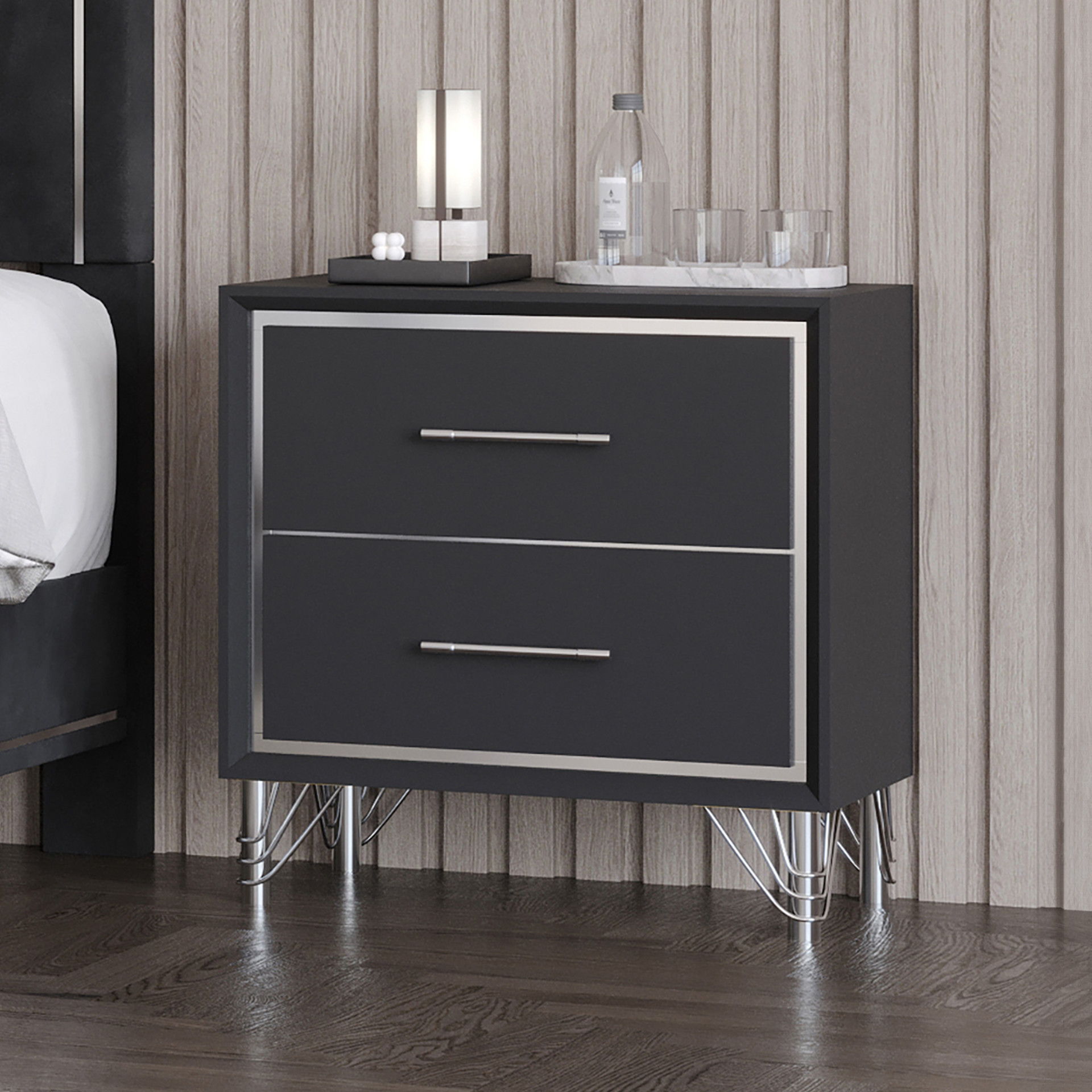 Ava - 2 Drawer Nightstand - Ebony, black