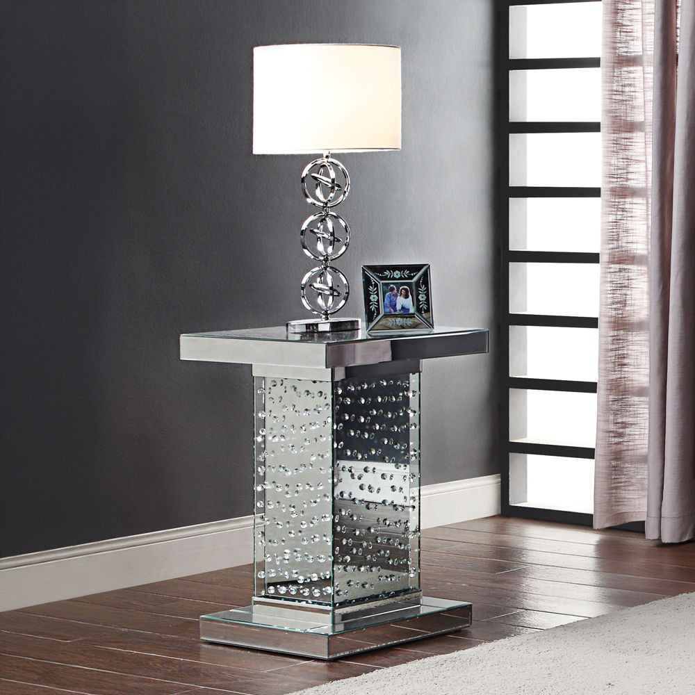 Nysa - 26" End Table - Mirrored & Faux Crystals, silver, view 3