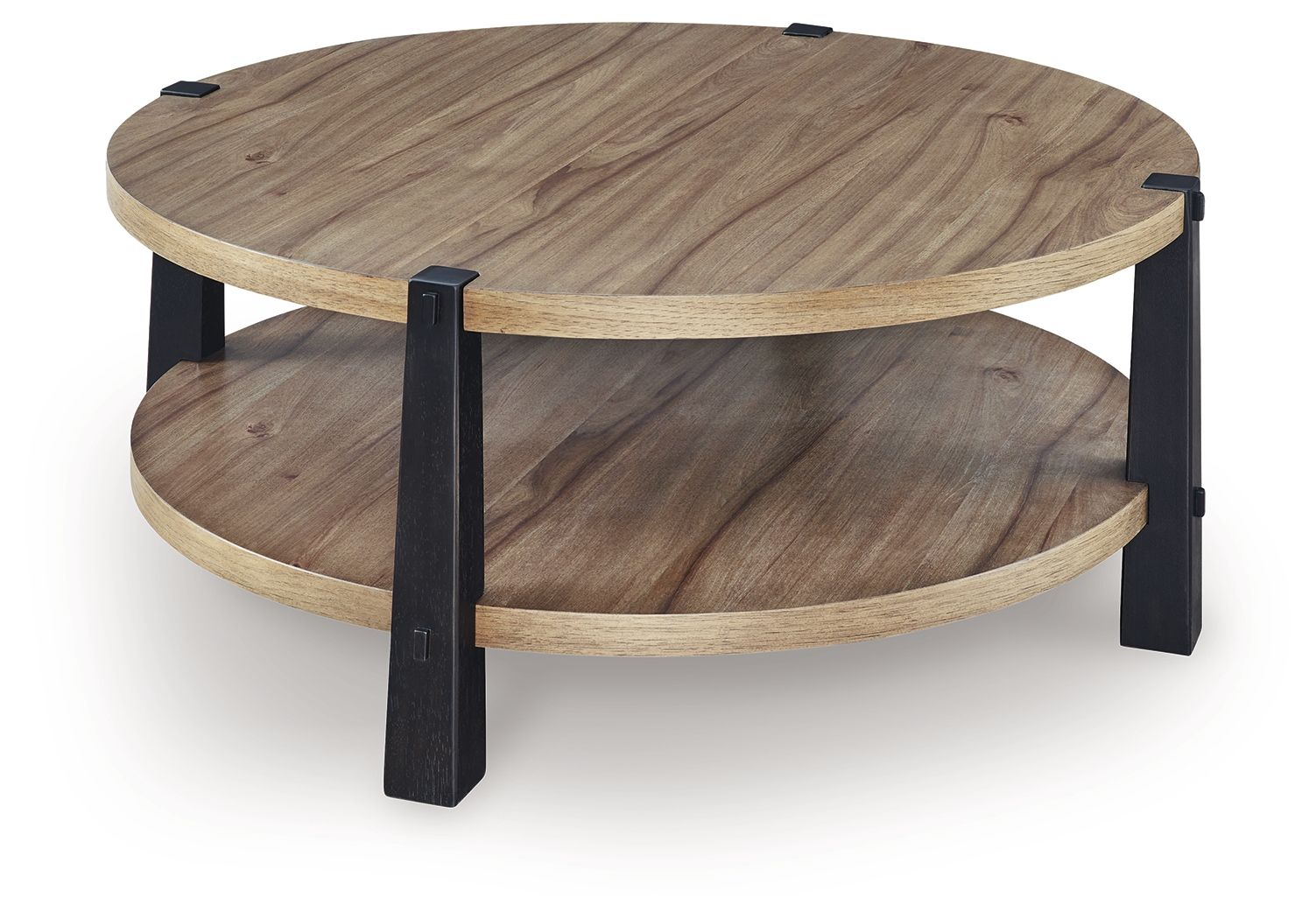 Ridgester - Round Cocktail Table - Light Brown / Black