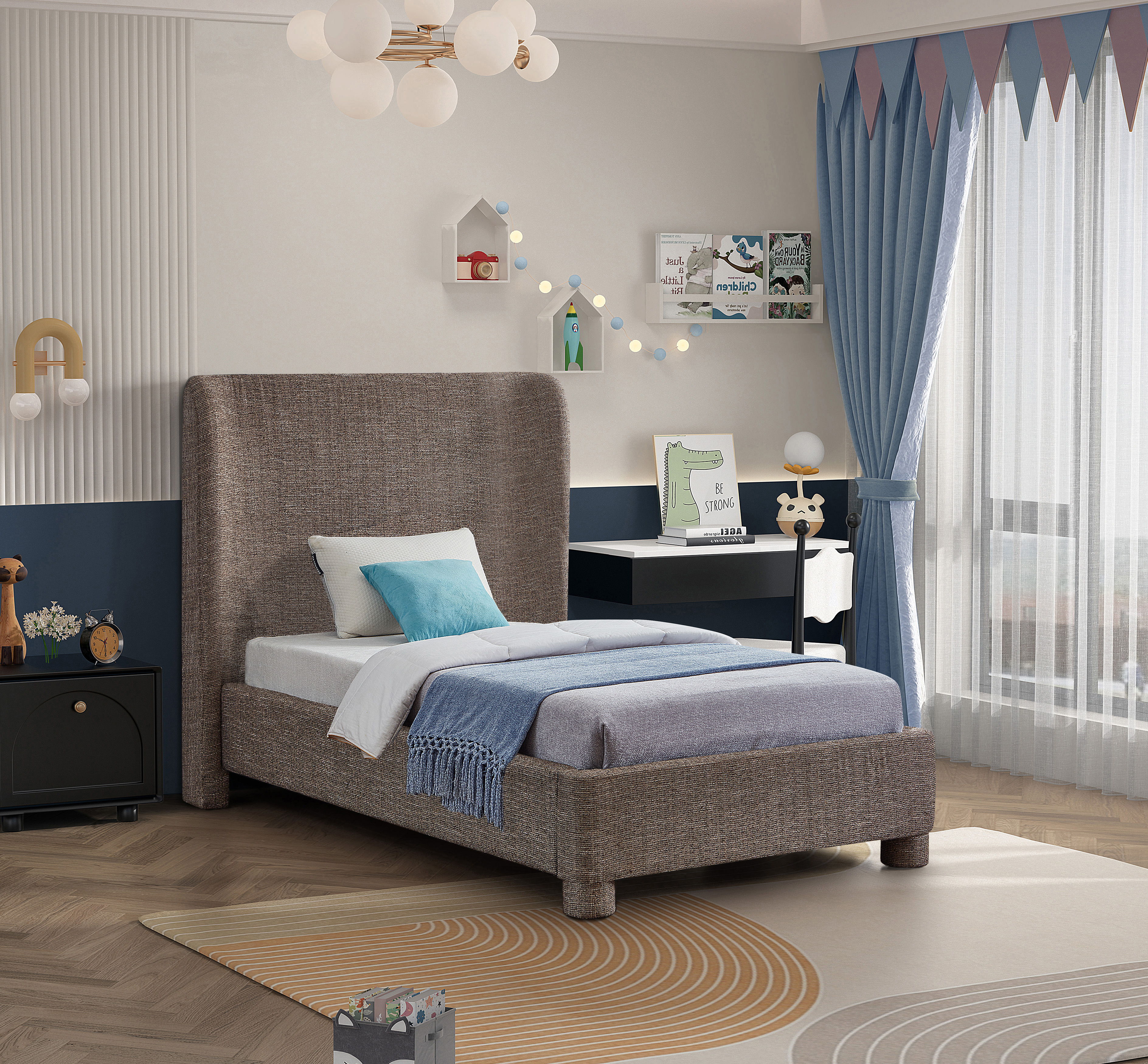 Penny - Polyester Fabric Twin Bed - Brown