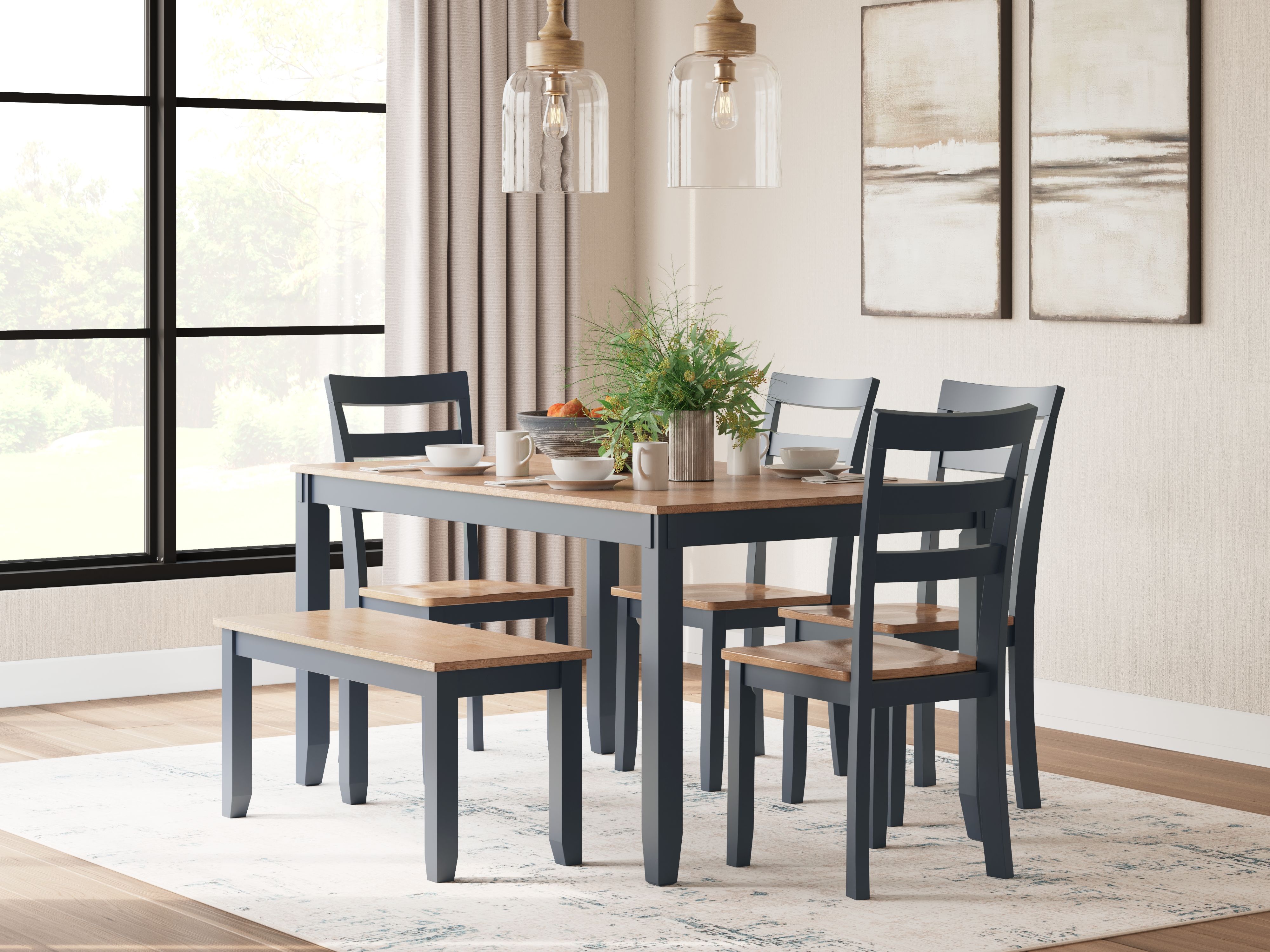 Ashley Furniture Gesthaven - Dining Room Table Set (Set of 6) - Natural / Blue - Image 2