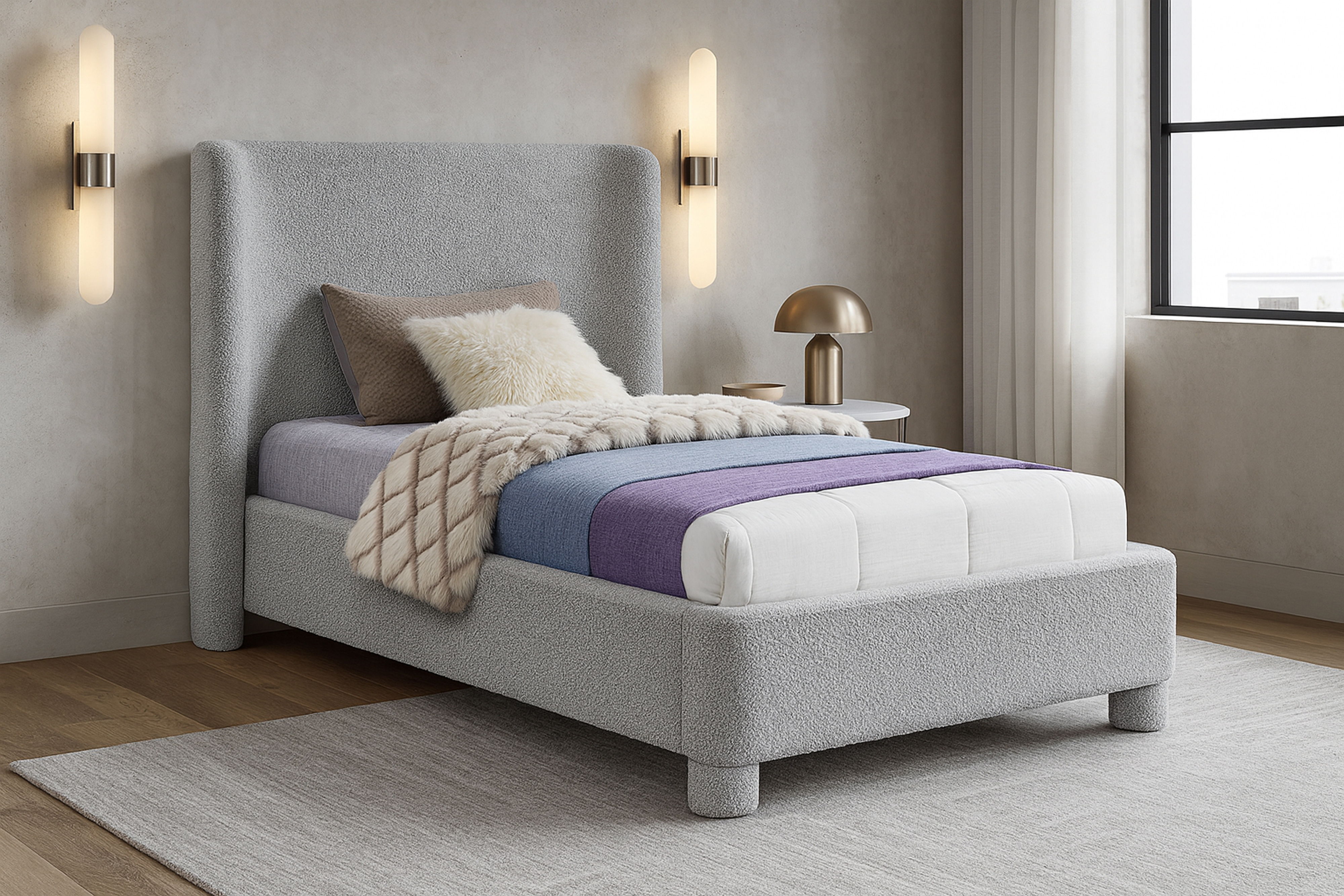 Penny - Boucle Fabric Twin Bed - Gray