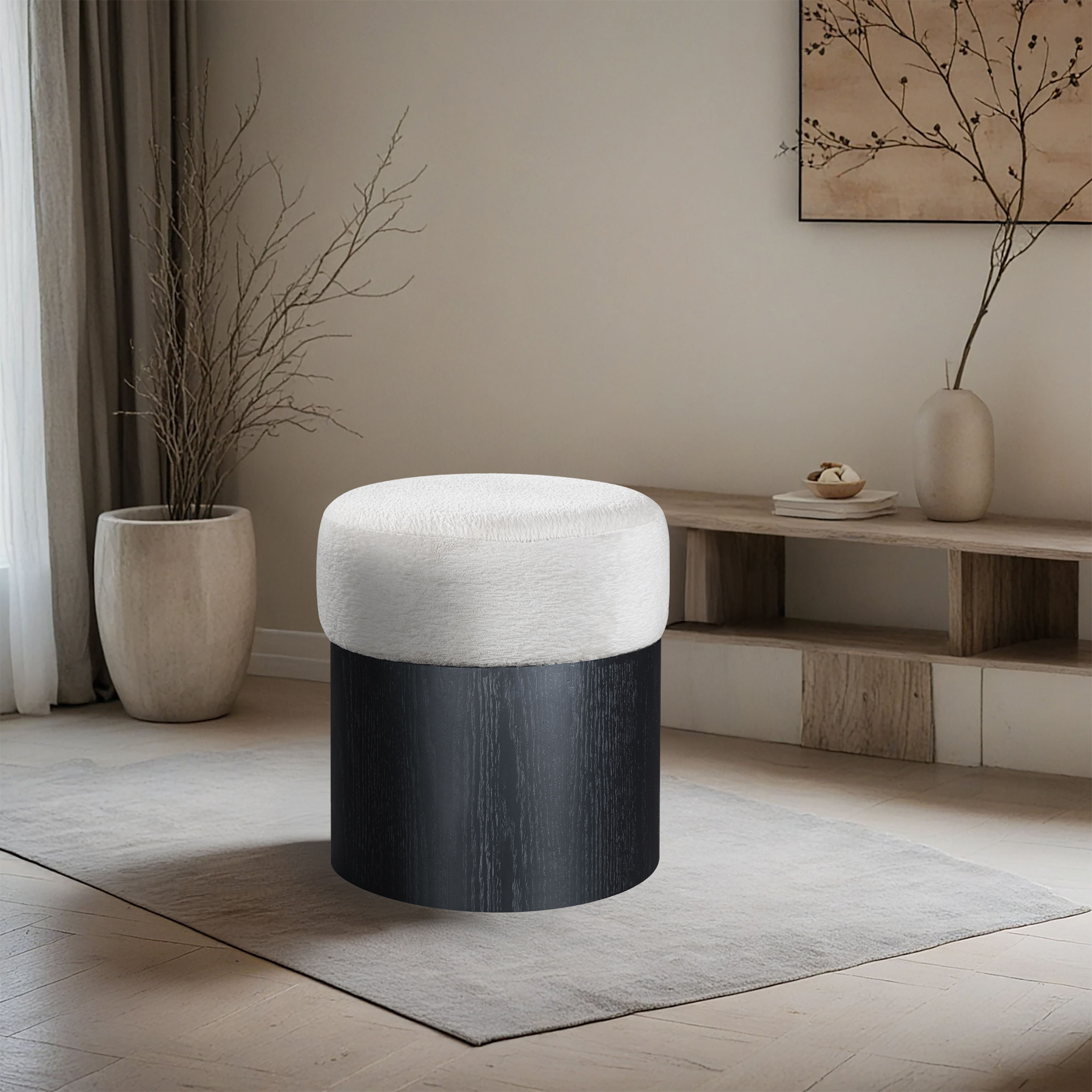 Nimes - Ottoman / Stool With Black Base - Cream