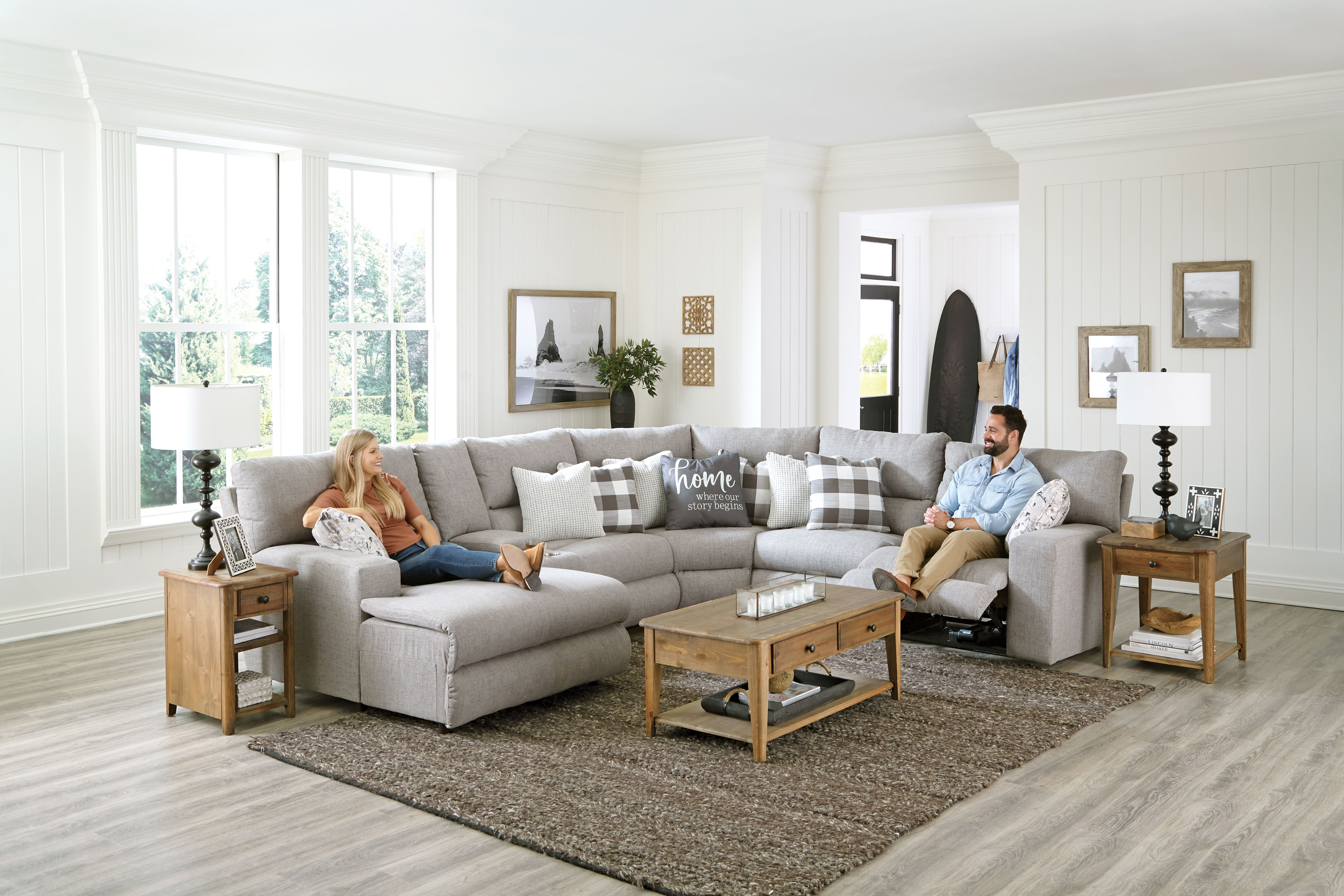 Rockport - 6 Piece Power Reclining Sectional With Lay-Back LSF Chaise And 2 Lay-Flat Reclining Seats - Gray