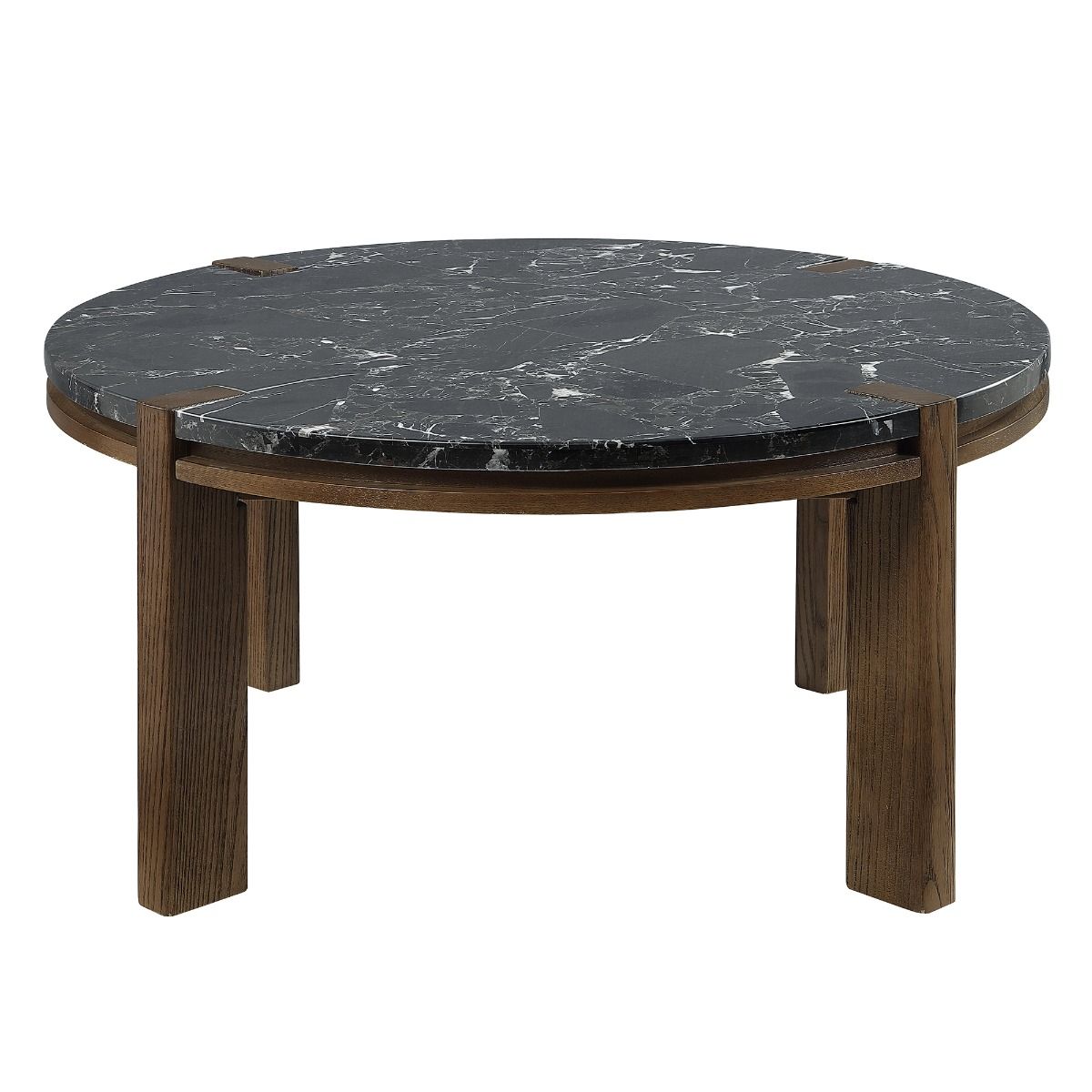 Estella - Coffee Table With Natural Marble Top - Black Top & Walnut, dark brown, view 4