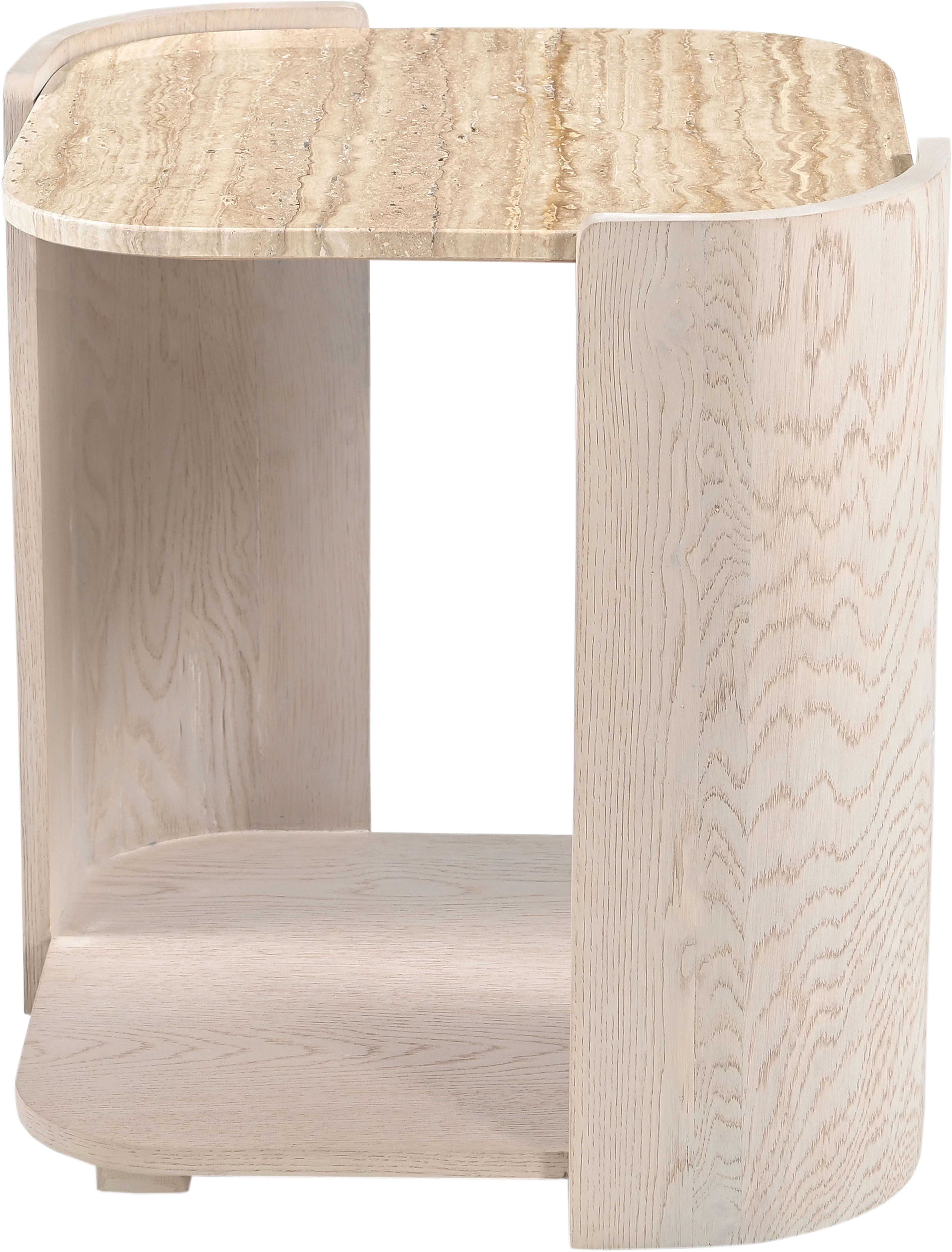 Calabria - Marble And Oak Wood End Table - Beige / Cream