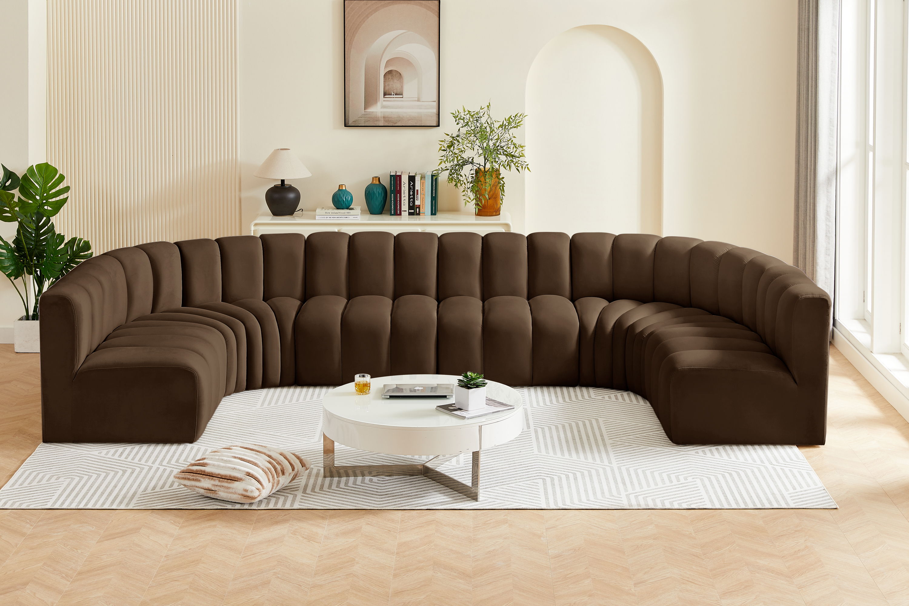 Arc - Velvet Modular U-Shaped Sectional - Brown