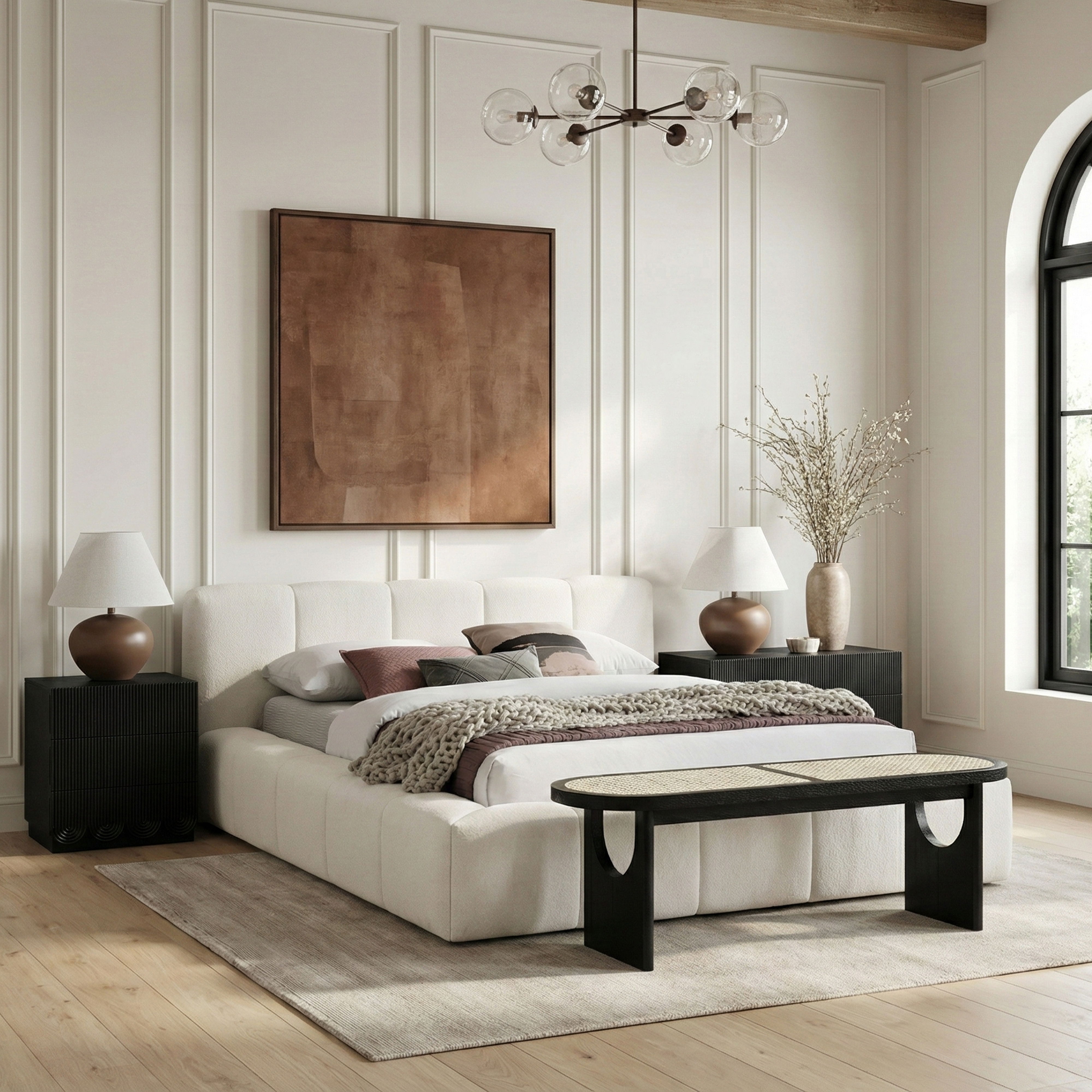 Canovia - Solid Wood And Faux Cane Bench - Black
