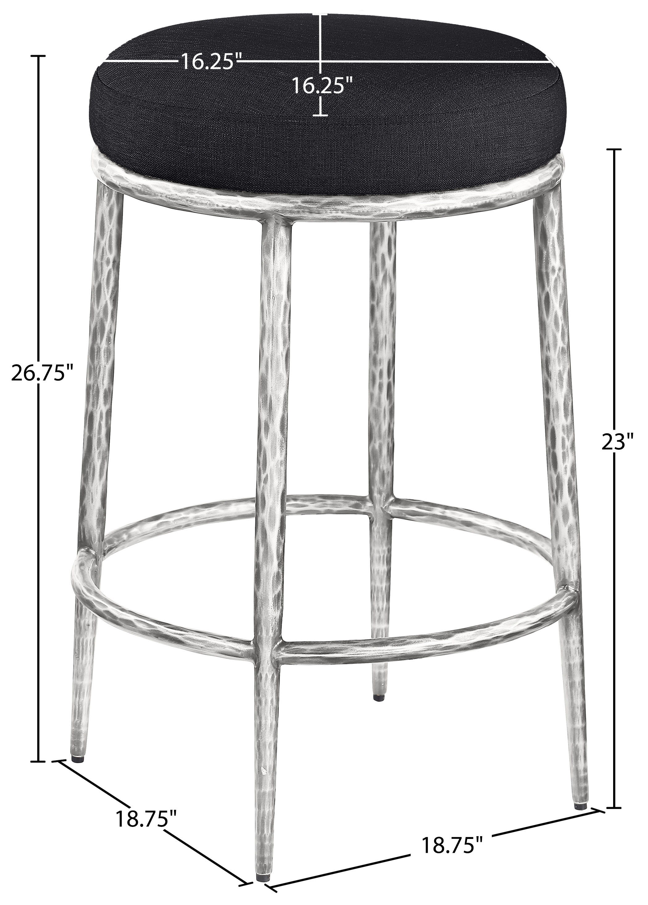 Ferro - Linen Textured Performance Fabric Upholstered Backless Counter Stool - Black / Brushed Silver