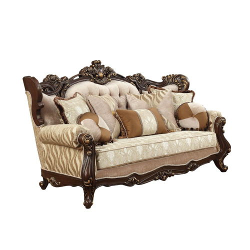 Shalisa - Sofa With 7 Pillows (Same Lv01585) - Fabric & Walnut, dark brown