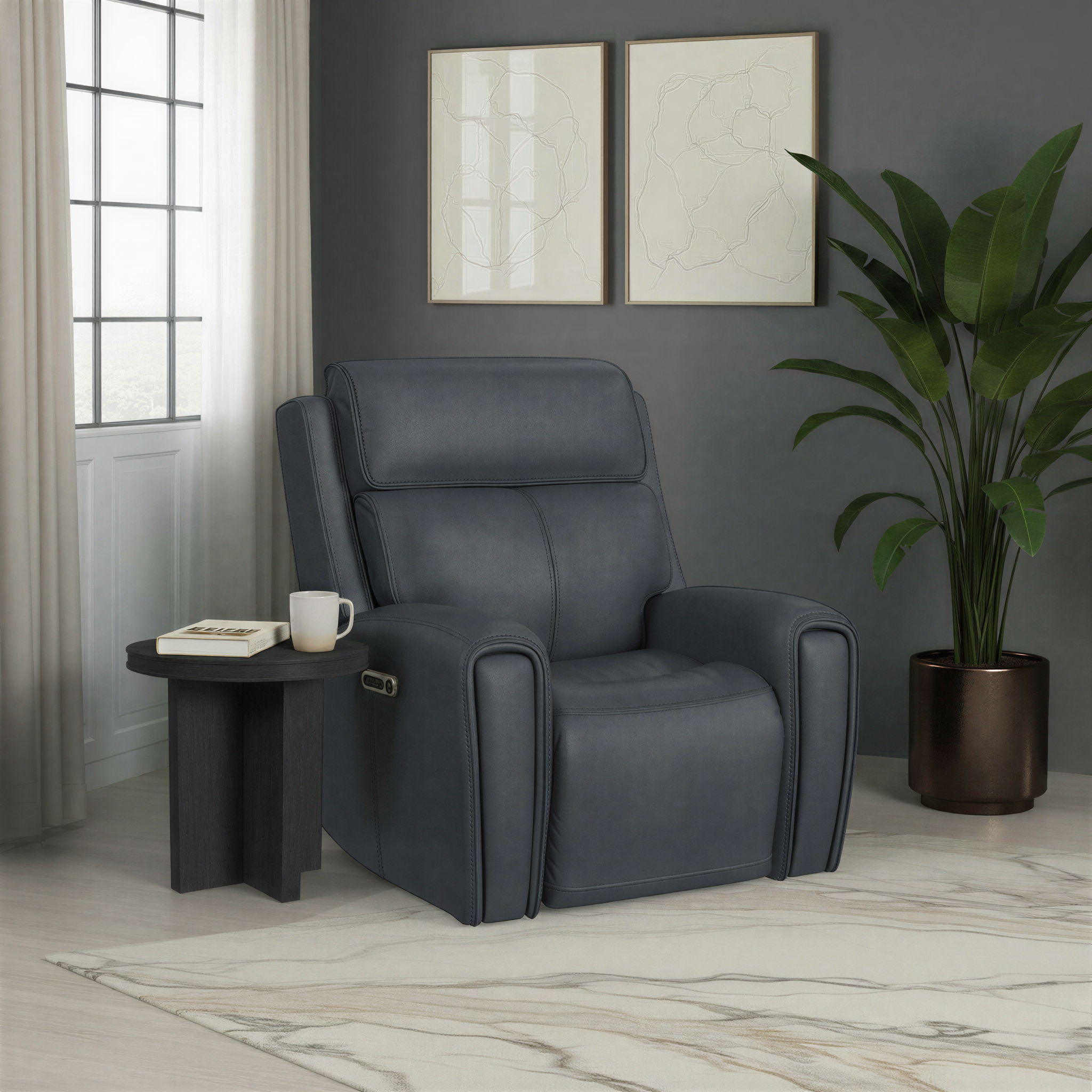 Warren - Power Recliner With Power Headrest & Lumbar - Black, black