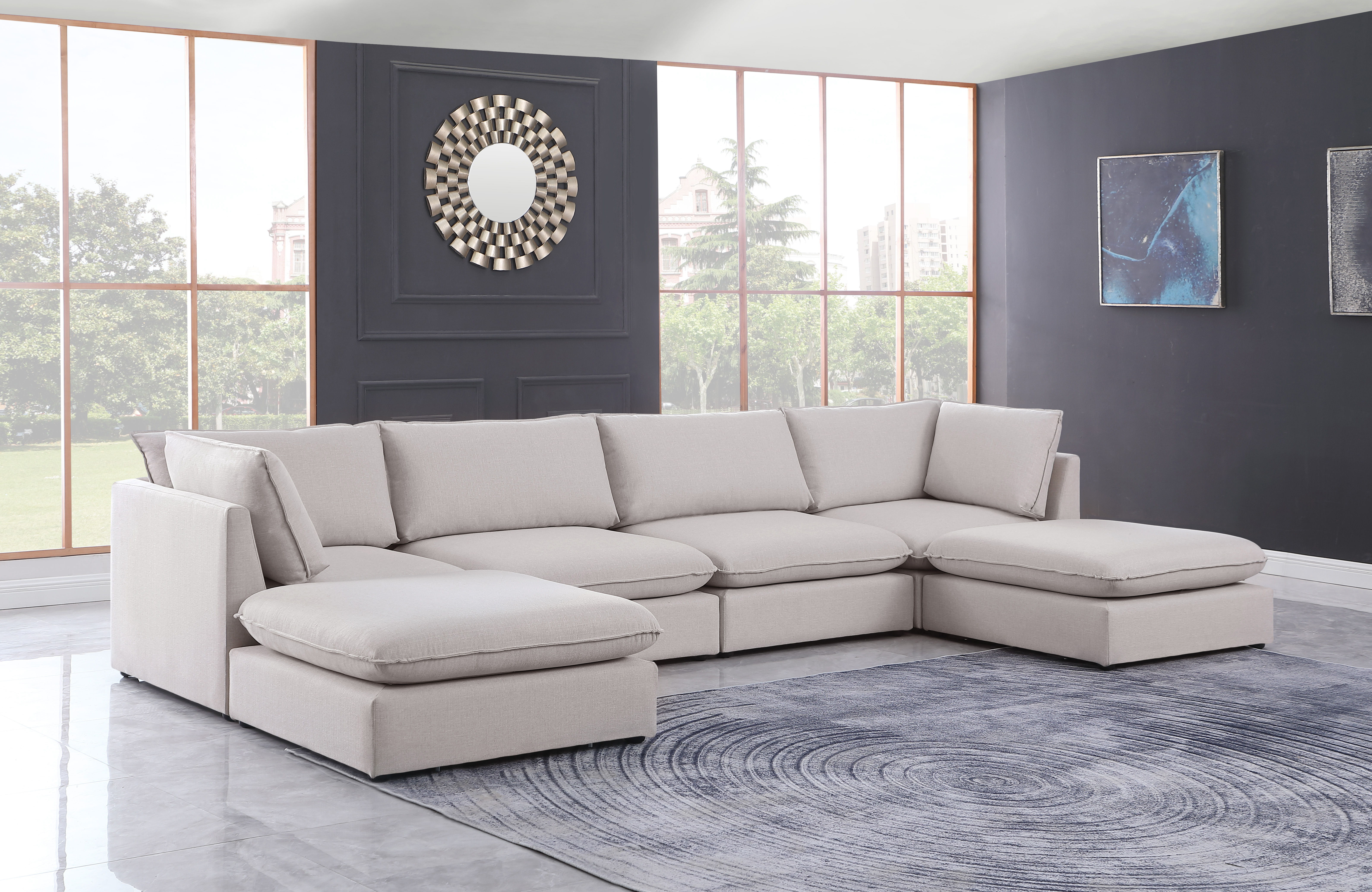 Mackenzie - 6 Piece Modular Double Chaise Sectional - Beige