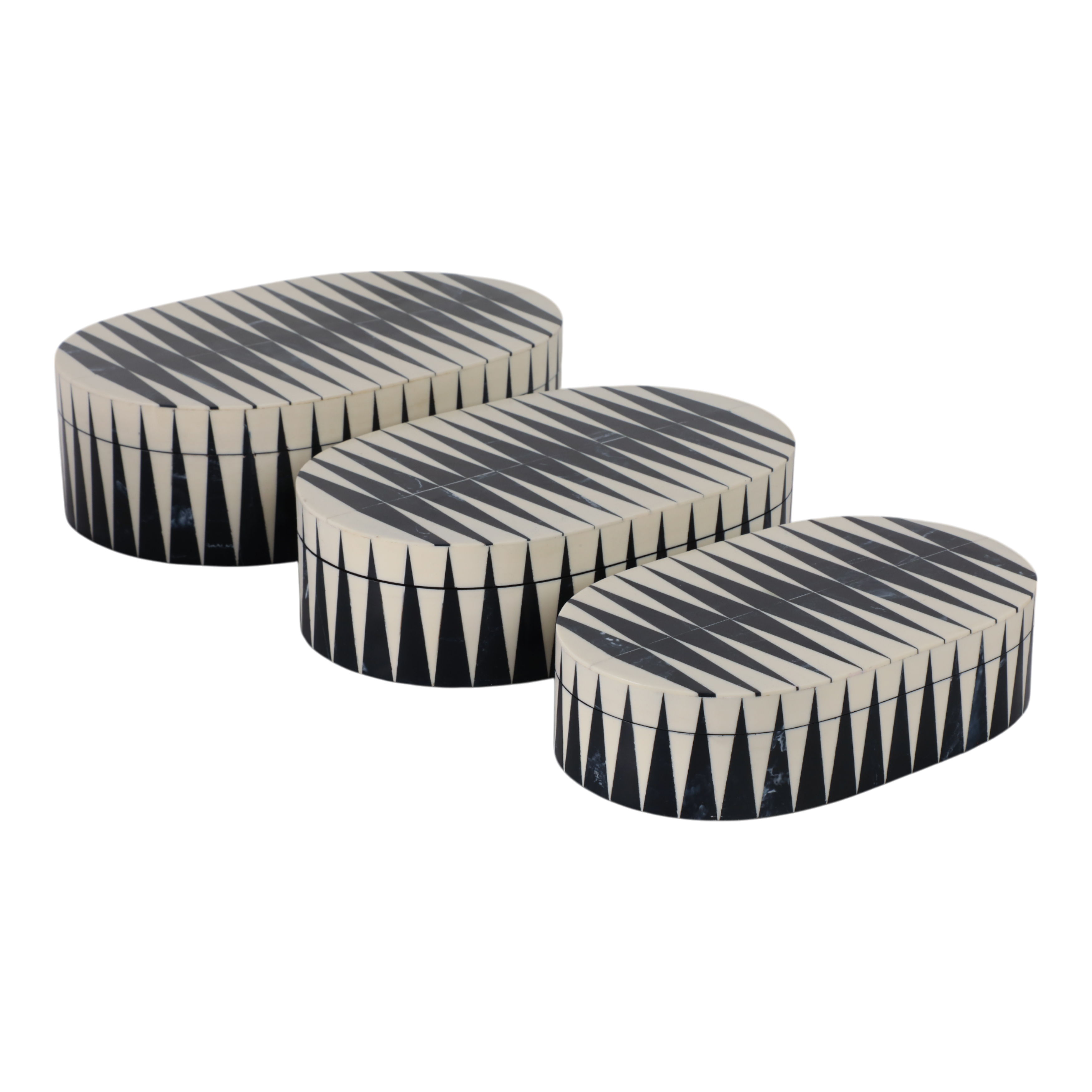 10\" / 11\" / 12\" Oval Bold Lines Boxes (Set of 3) - White / Blue