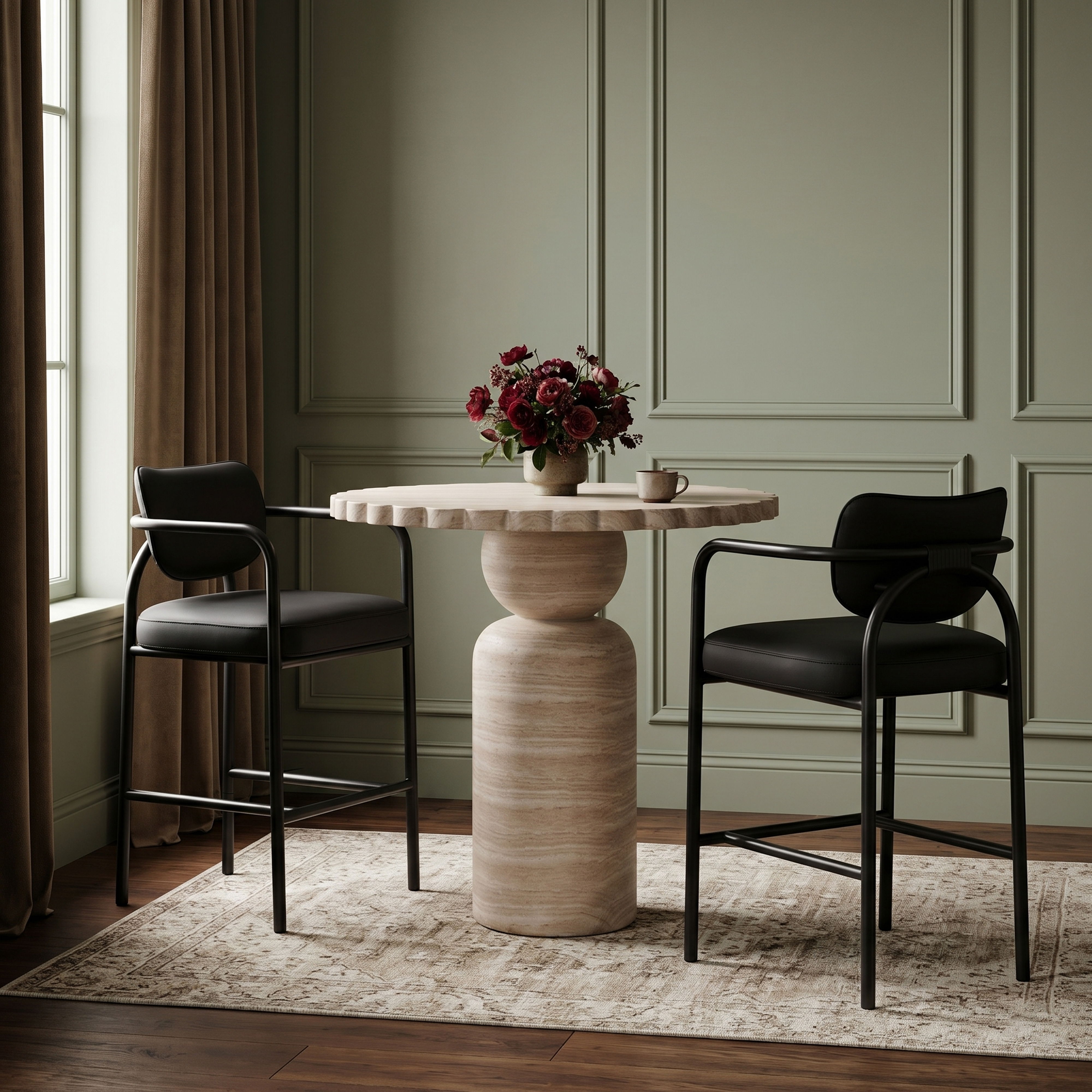 Serava - Vegan Leather Upholstered Bar Stool - Black